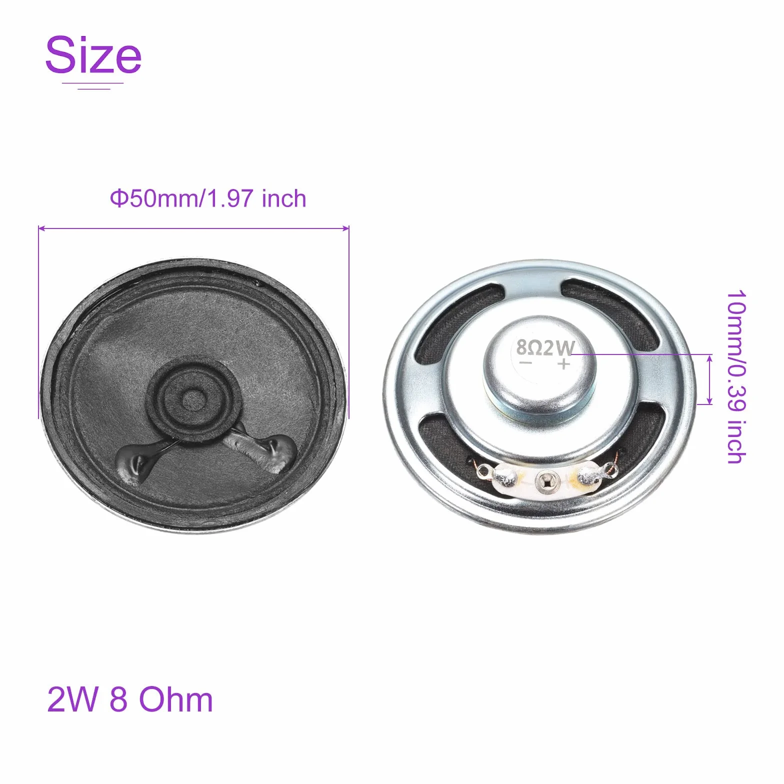 DMiotech 2 pezzi 2 W 8 Ohm 50mm Diametro FAI DA TE Altoparlante Magnetico Forma Rotonda Altoparlante Interno di Ricambio per Altoparlante FAI DA TE Nero