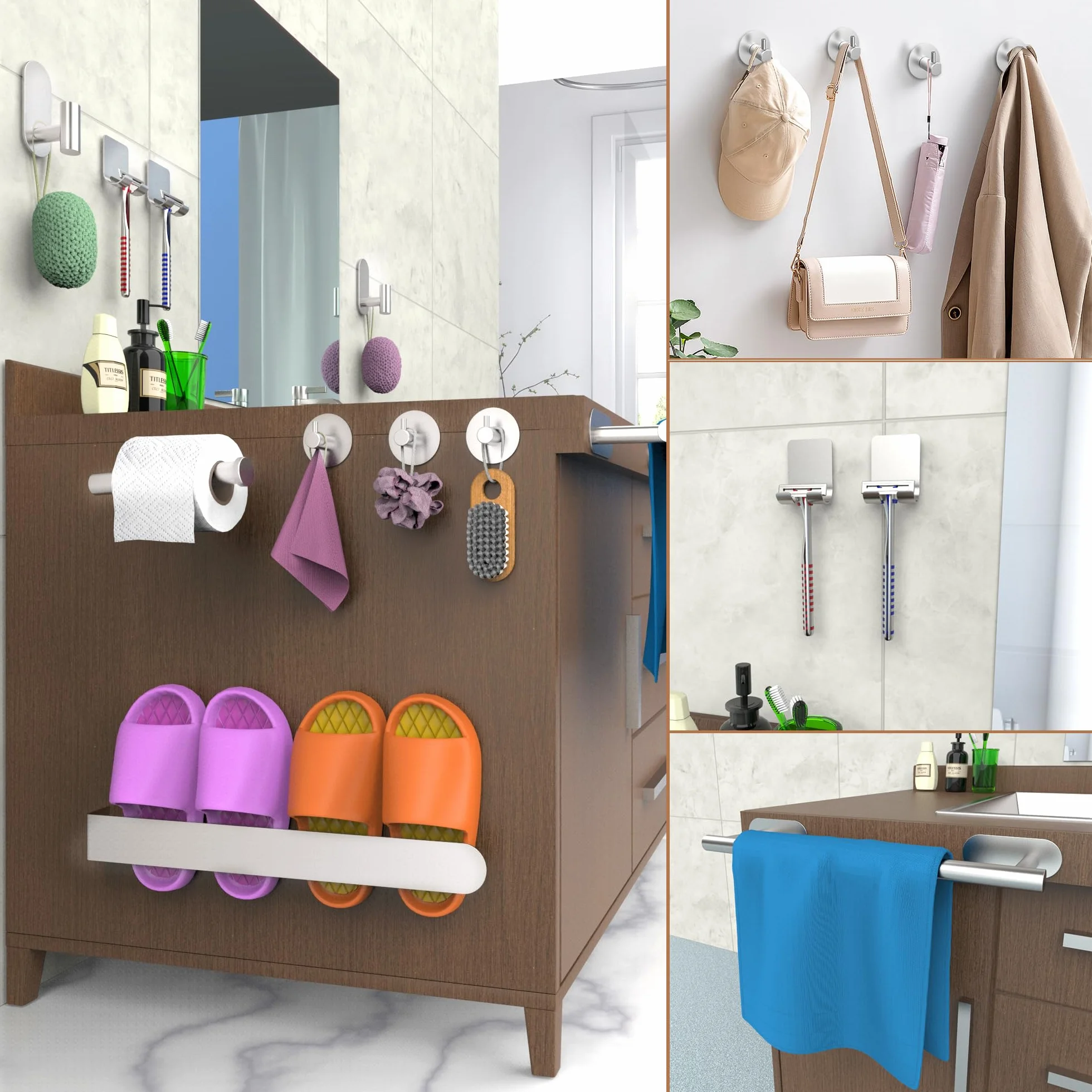AIKER Porta Asciugamani Bagno Adesivo 10PCS Acciaio Inossidabile SUS304 Ispessito