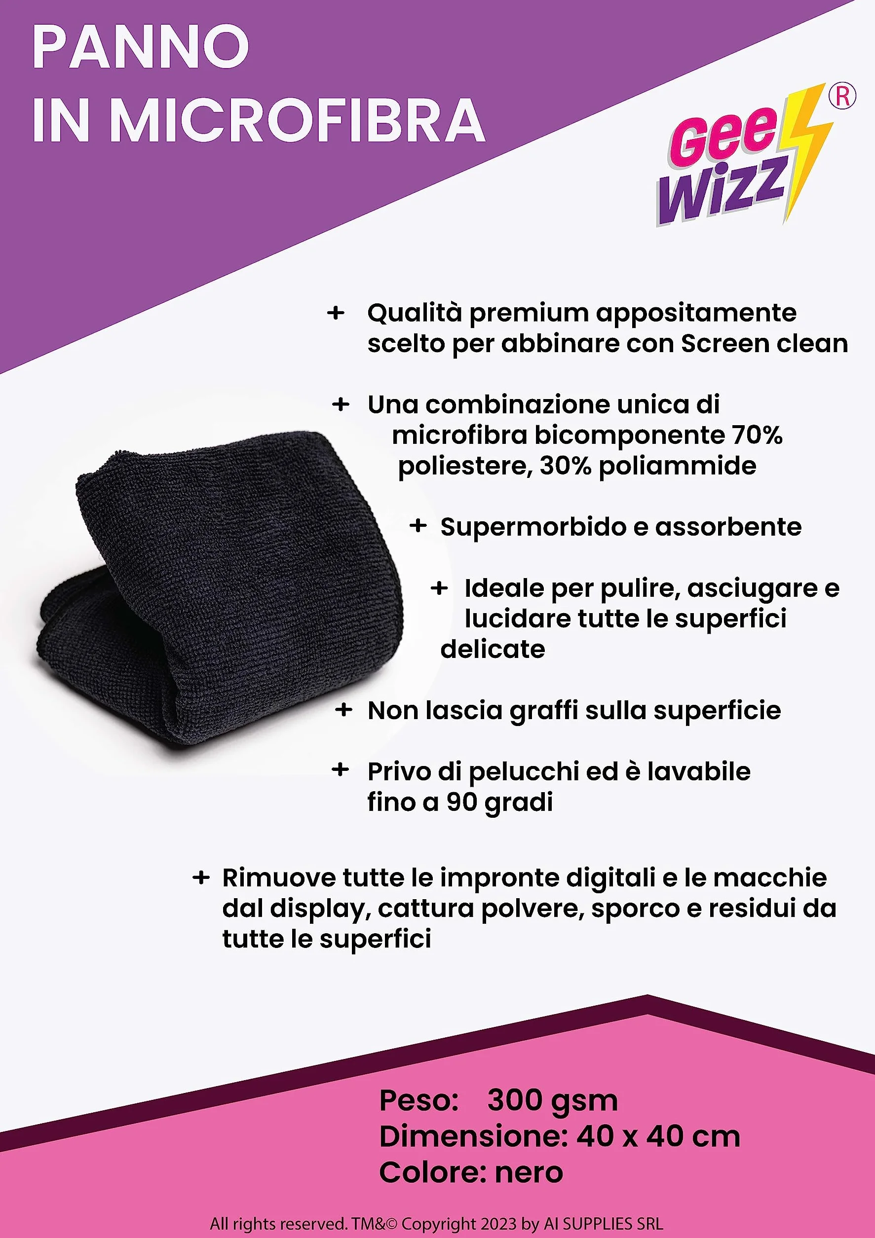 Gee-Wizz Screen Clean - Kit 250 ml Spray Pulisci Schermo con Panno Microfibra - Detergente Per Tutti Tipi di Schermo, Display, Monitor di Tutti i Dispositivi. Senza striature e Anti-Polvere