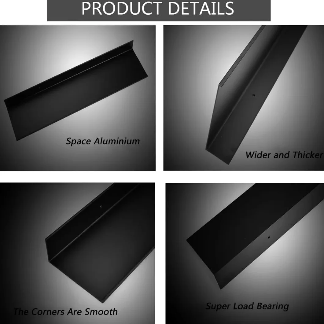 3 mensole da parete da 20 cm, in alluminio nero, senza trapano e foratura, versatili per bagno, camera da letto, cucina, mensole galleggianti moderne