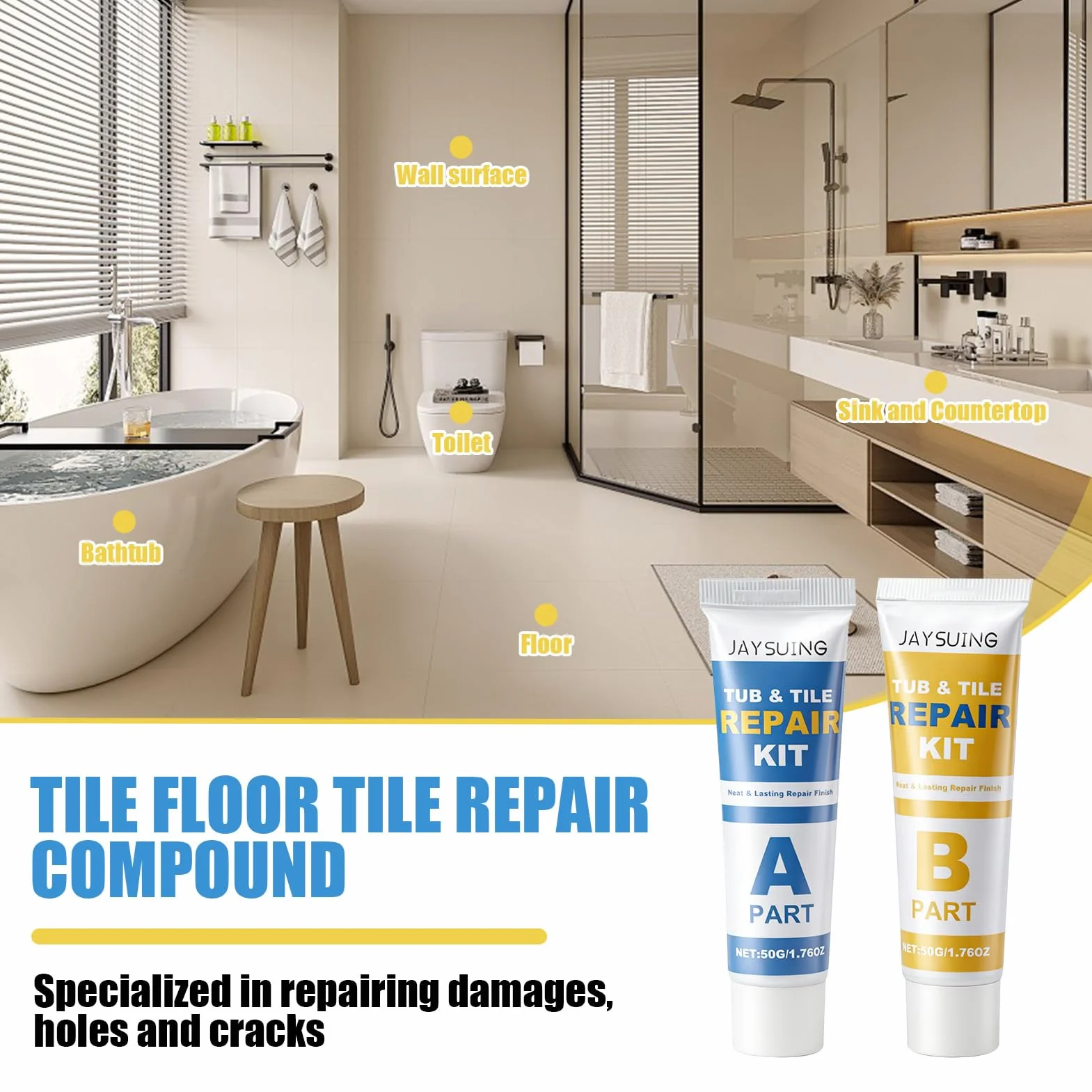 Kit Riparazione Piastrelle Ceramica Marmo Resina Epossidica AB 50G×2 Spatola Accessori