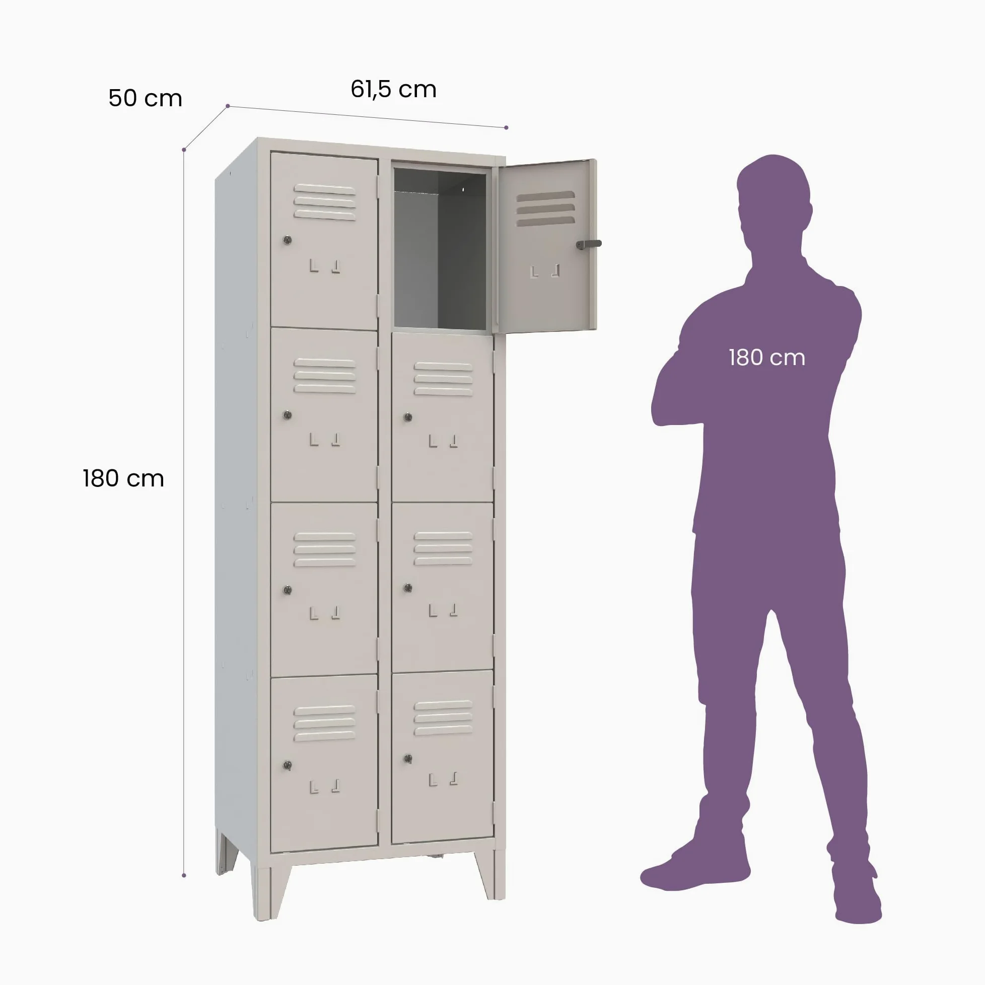 XLOCKERS Armadio Casellario in Metallo per Ufficio, Scuola, Palestra - 8 Posti Salvaspazio con Serratura e Chiave, Made in Italy, Grigio RAL 7035, 61,5x50x180 cm
