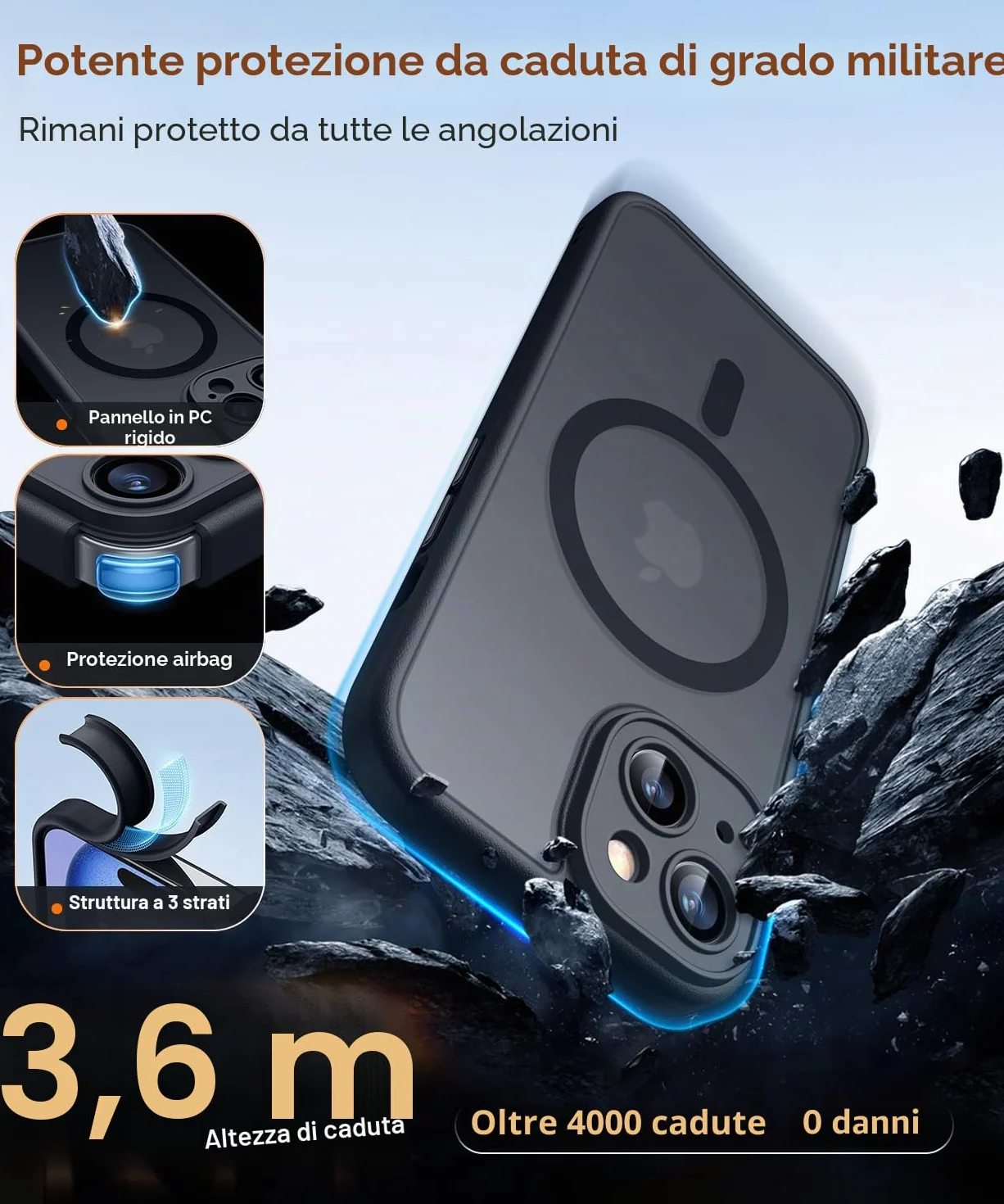 CANSHN Cover Magnetica per iPhone 15, Compatibile con MagSafe, [Protezione Completa Della Fotocamera], Custodia Traslucida Opaca Protettiva Sottile Antiurto 6,1 Pollici - Nero