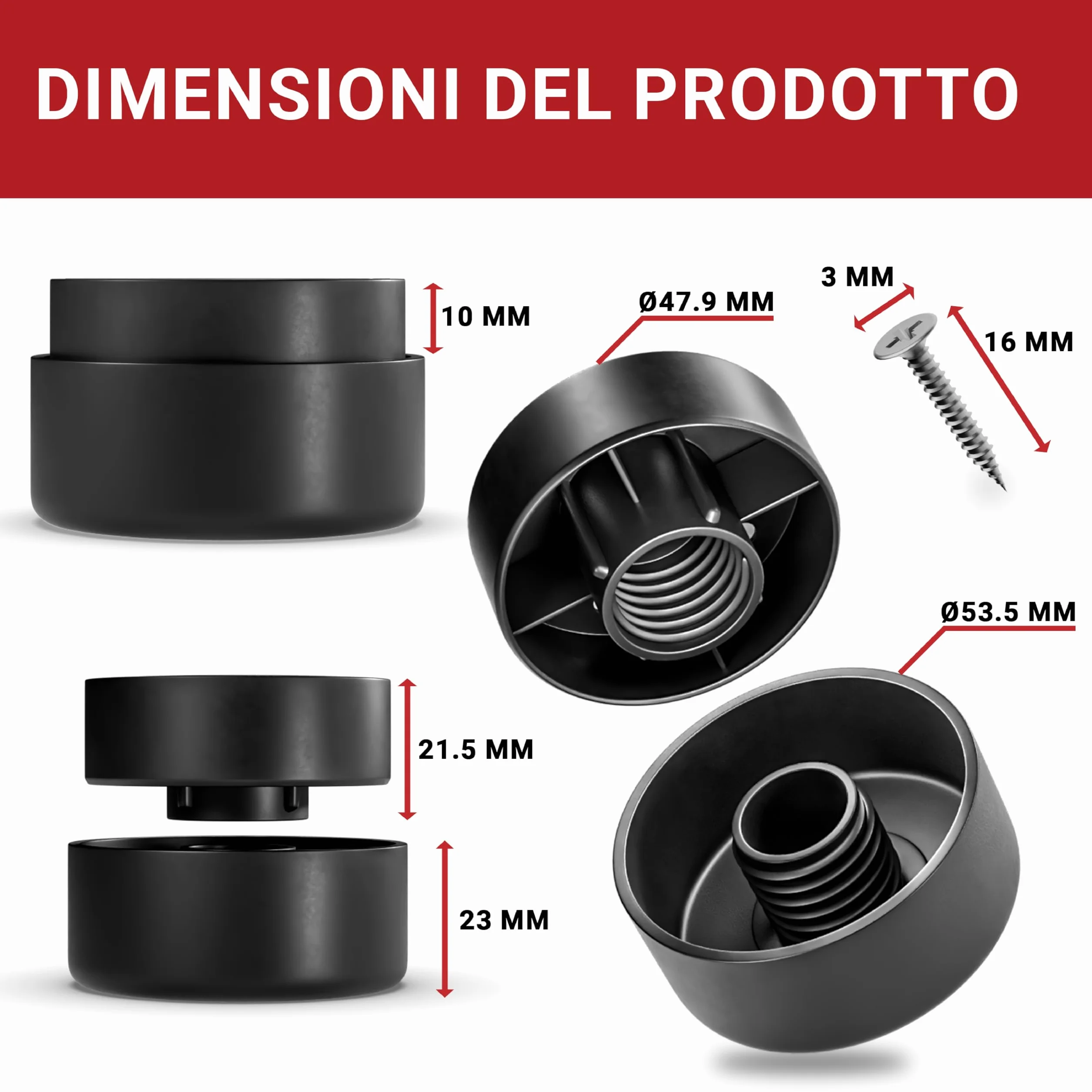 LouMaxx Piedini per Mobili Adesivi Regolabili Ø 53,5 mm – Set da 4