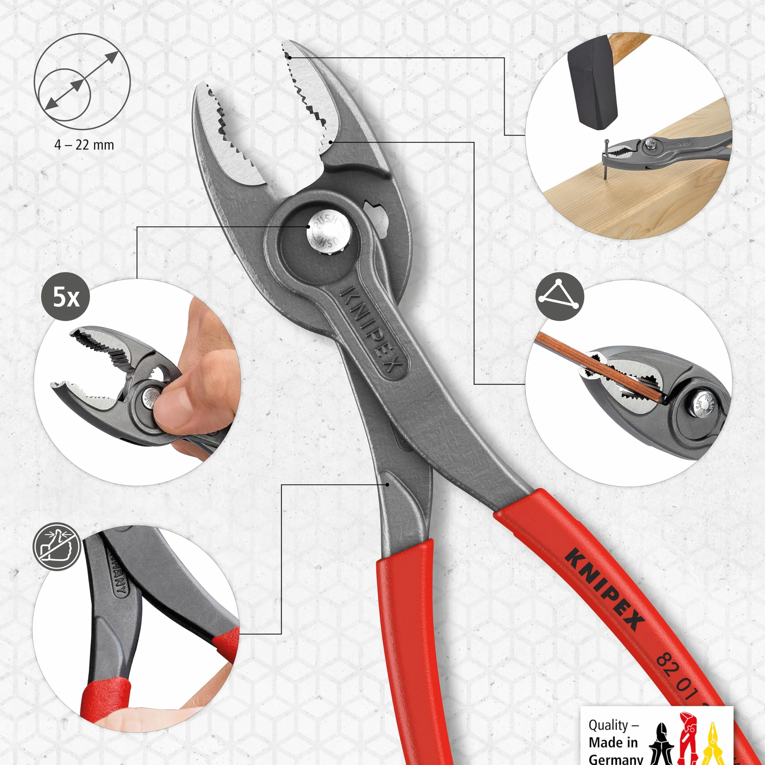 KNIPEX TwinGrip Pinza a presa frontale e laterale in confezione Self-service bonderizzata grigia Rivestiti in resina sintetica antiscivolo, 82 01 200
