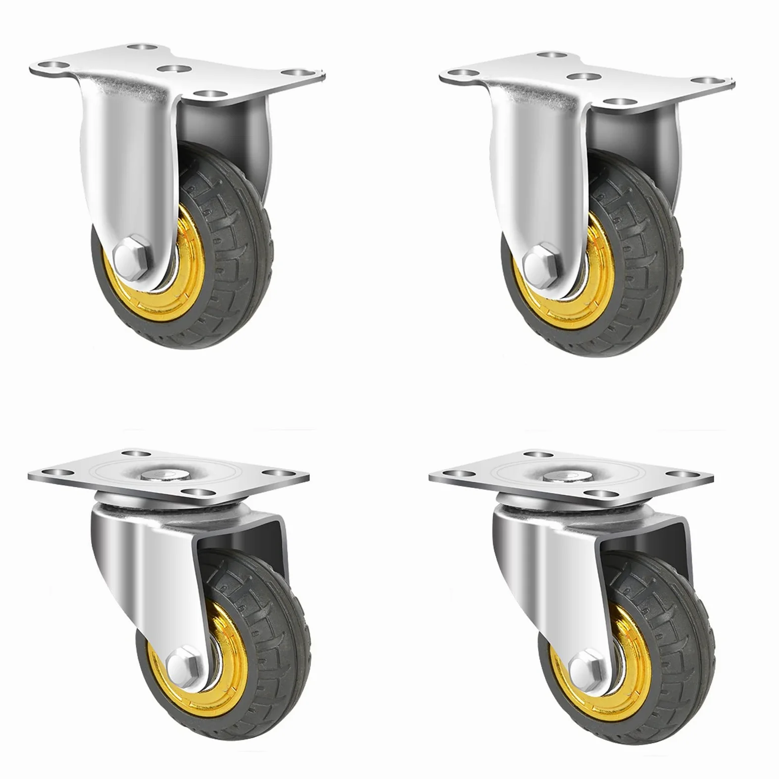 Ruote in Gomma Resistenti, piroettanti con Freno, silenziose e stabili, Facili da installare, Elevata capacità di carico, Ideali per carrelli e carichi Pesanti.