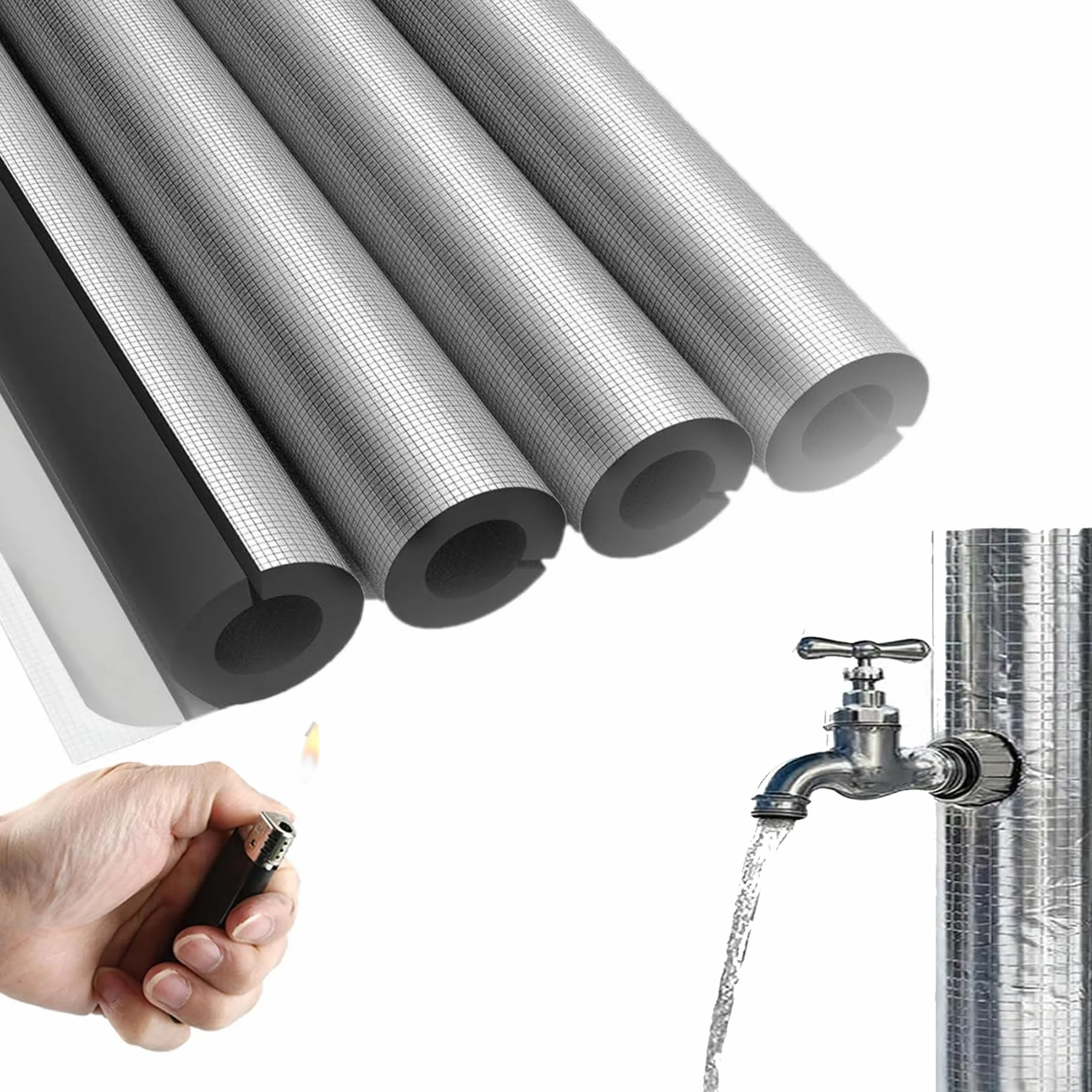 Tubo Isolante Antigelo per Esterni Condizionatore (ID)159mm x (T)30mm | Isolante Per Tubi In Foglio Di Alluminio Autosigillante, Guaina Isolante per Tubi 'Acqua, Per Giardino Cortile Prato Interni