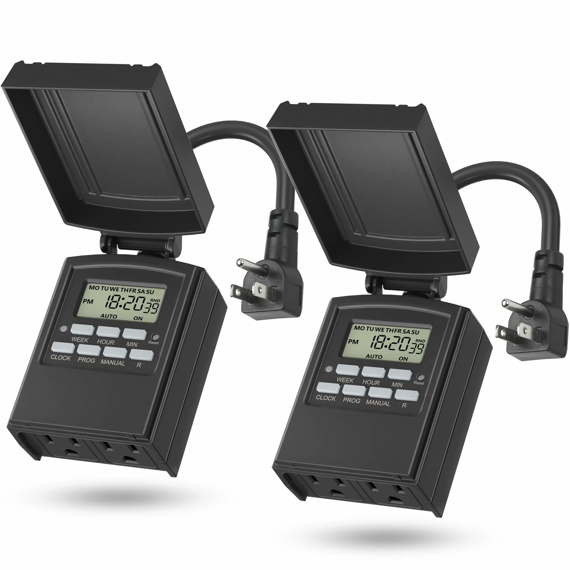 BN-LINK Timer digitale programmabile da 7 giorni per esterni, impermeabile, 2 prese elettriche con messa a terra per luci di Natale, 15 A, 1/2 HP, certificazione ETL