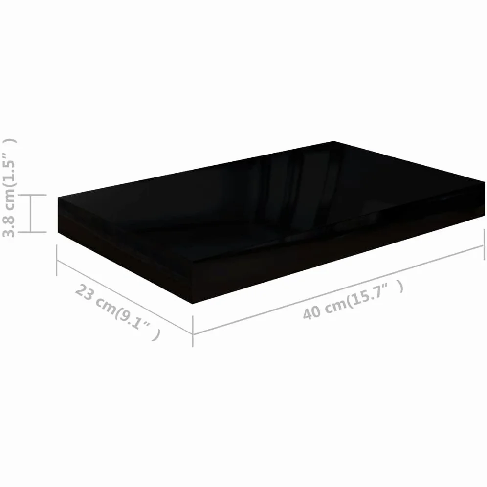 Scaffalature, mensole da parete e sporgenze, 4 pezzi, nero lucido, 40 x 23 x 3,8 cm MDF