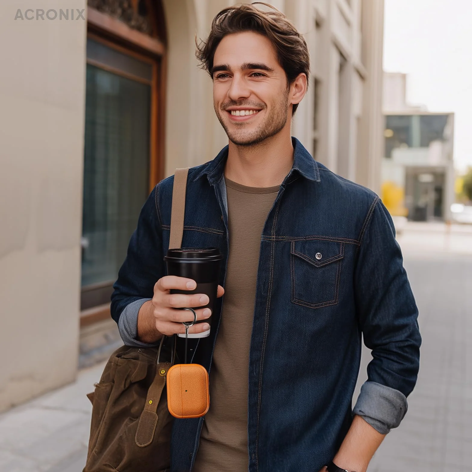 ACRONIX Cover per AirPods Pro 3 (2025) –Cover in TPU Effetto Pelle, Resistente a Graffi e Polvere, LED visibile, Protezione Antiurto, Arancione