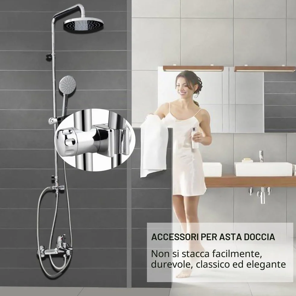 Staffa Supporto Doccia Orientabile Universale ABS Cromata 25 mm per Soffione Barra Saliscendi