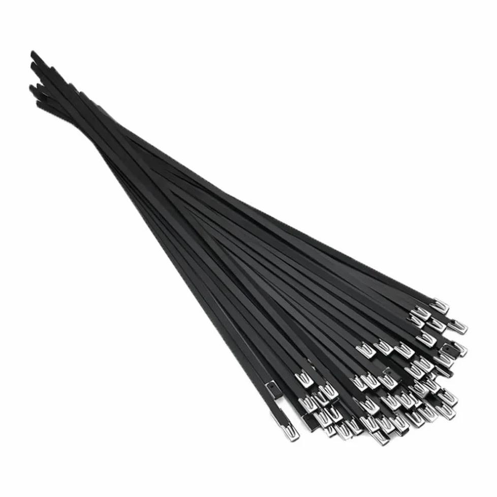 100 pezzi 304# fascette stringicavo nere in acciaio inossidabile autobloccanti resistenti alle alte temperature e all'ossidazione fascette da 4,6 mm(4.6x300mm)