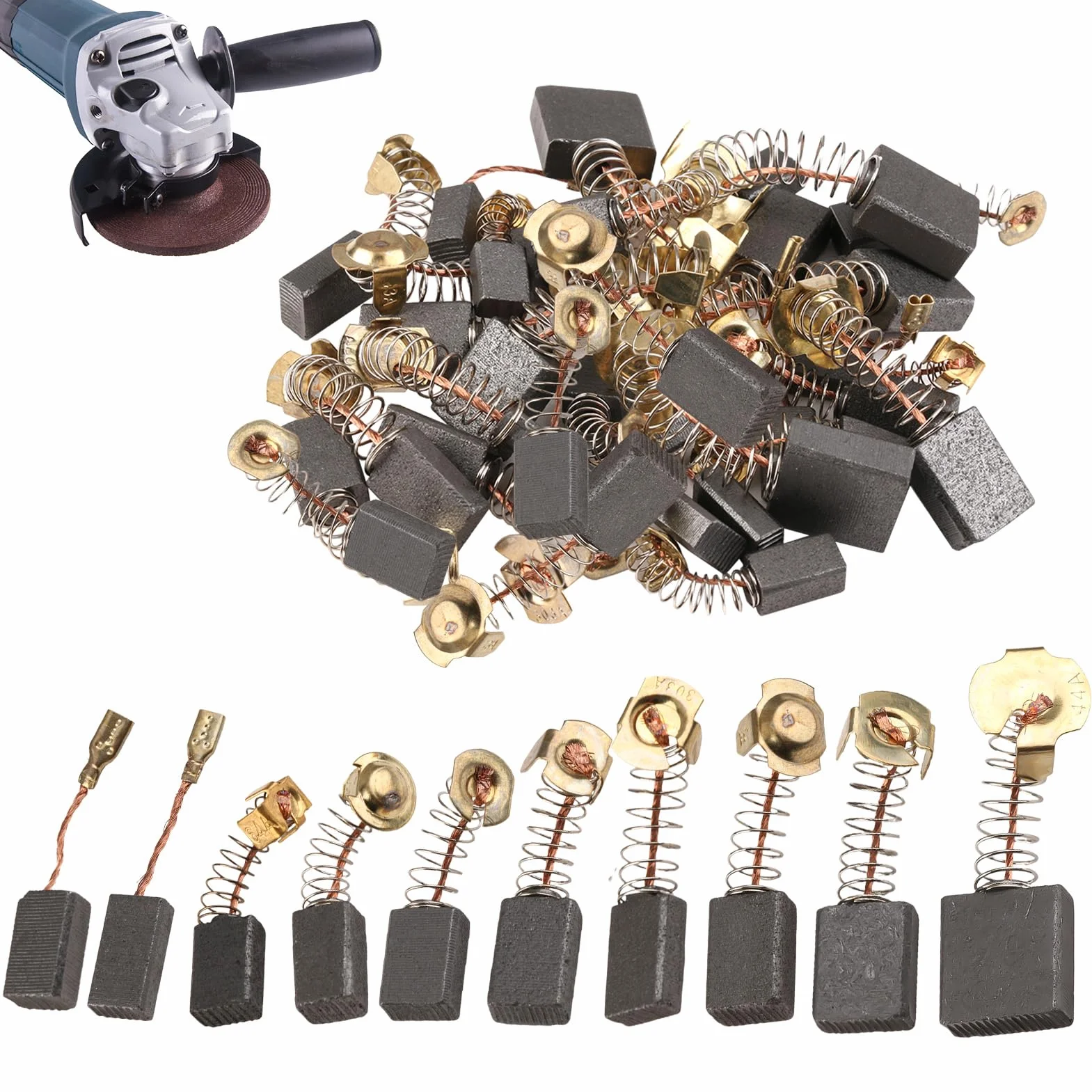 Spazzole di Carbone Set 30 pezzi per Utensili Elettrici, Motori, Dimensioni multiple, Nero e Rame