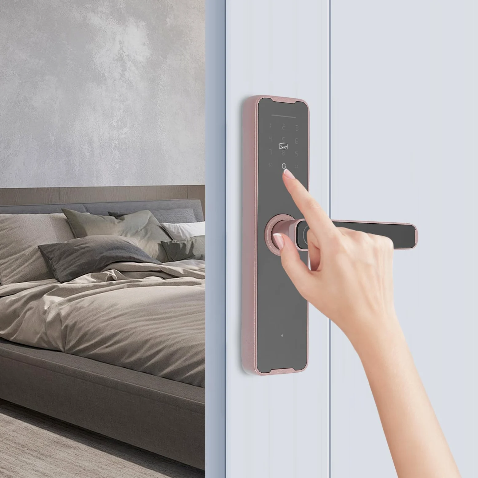 Serratura delle impronte digitali 5 in 1 serratura elettronica supporto del telecomando APP, serratura intelligente impronte digitali chiave scorrevole carta password sblocco (oro rosa)