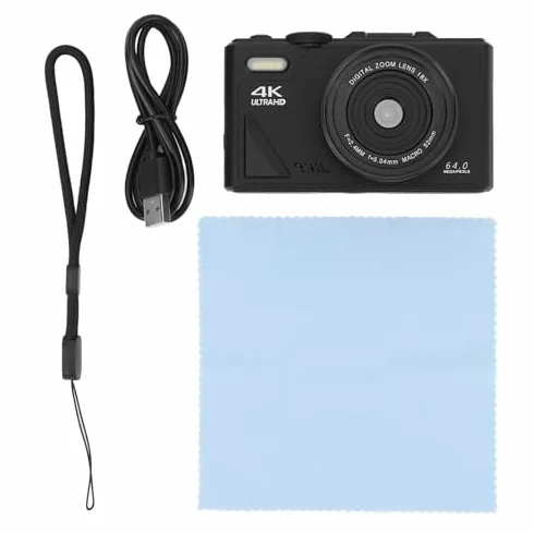 Fotocamera Digitale, Fotocamere 4K per Fotografia, Videocamera retrò da 64MP UHD 4K Zoom 18X Autofocus con Bilanciamento del Bianco, Scatto Continuo, Stabilizzazione e (BLACK)