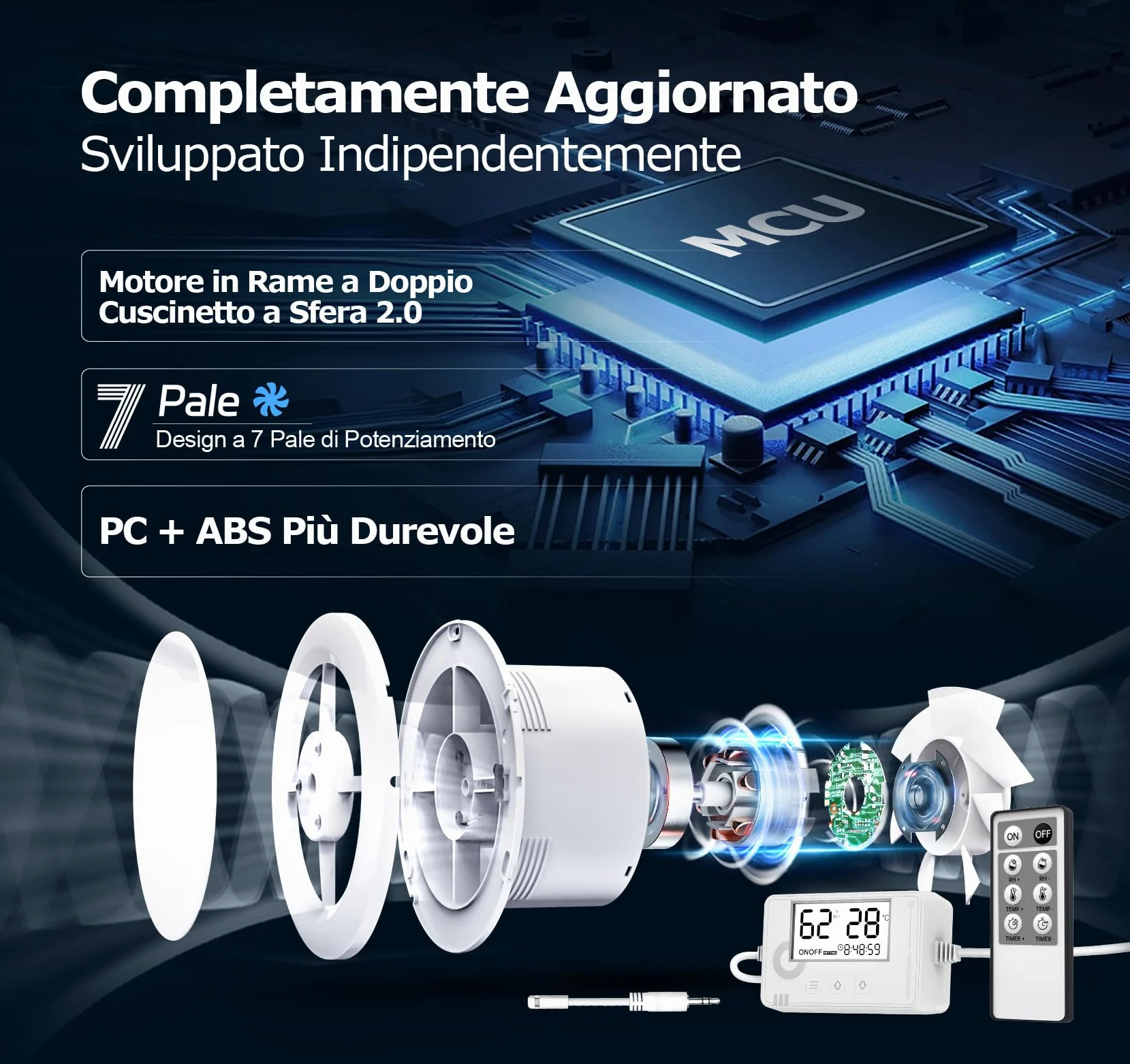 Aspiratore Bagno 100mm con Sensore di Umidità, Temperatura e Timer, Display Temperatura e Umidità in Tempo Reale Estrattore Aria Silenzioso, Ventola Spirazione Ventilatore con Telecomando