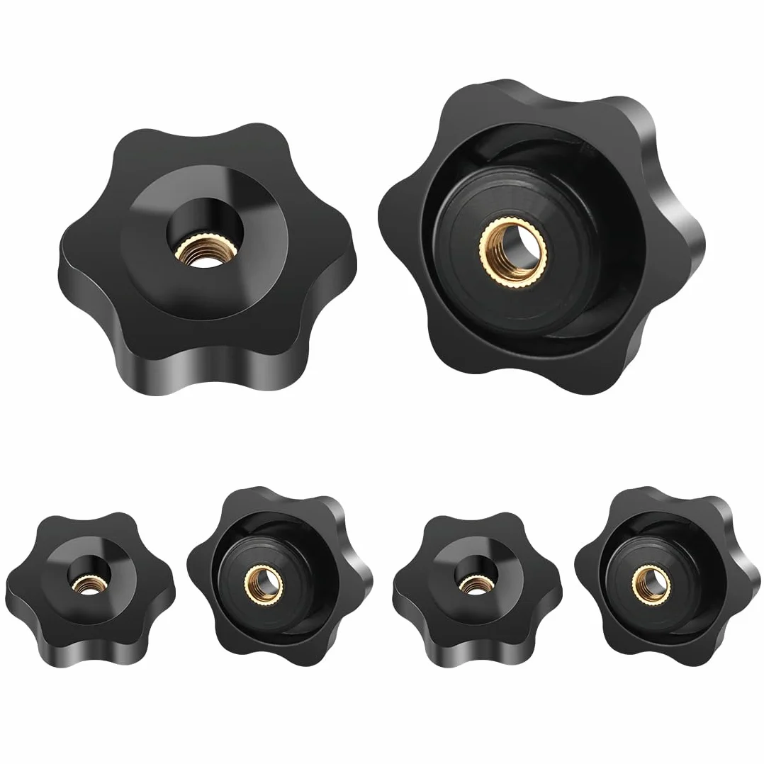 Manopole di Serraggio M4 25mm Universale Maniglia Stella Testa Dado Ottone Zigrinata per Macchine Utensili 6 Pezzi