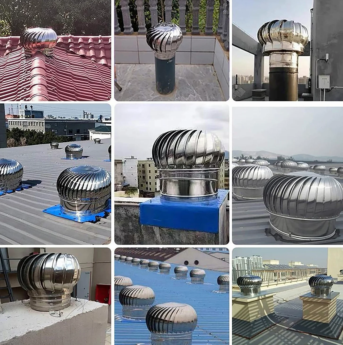 Comignolo Rotante azionato dal Vento, Copertura in Acciaio Inox 304 Resistente alle intemperie, rotatore per Camino, previene Il riflusso, Adatto per Uso Domestico e Commerciale.