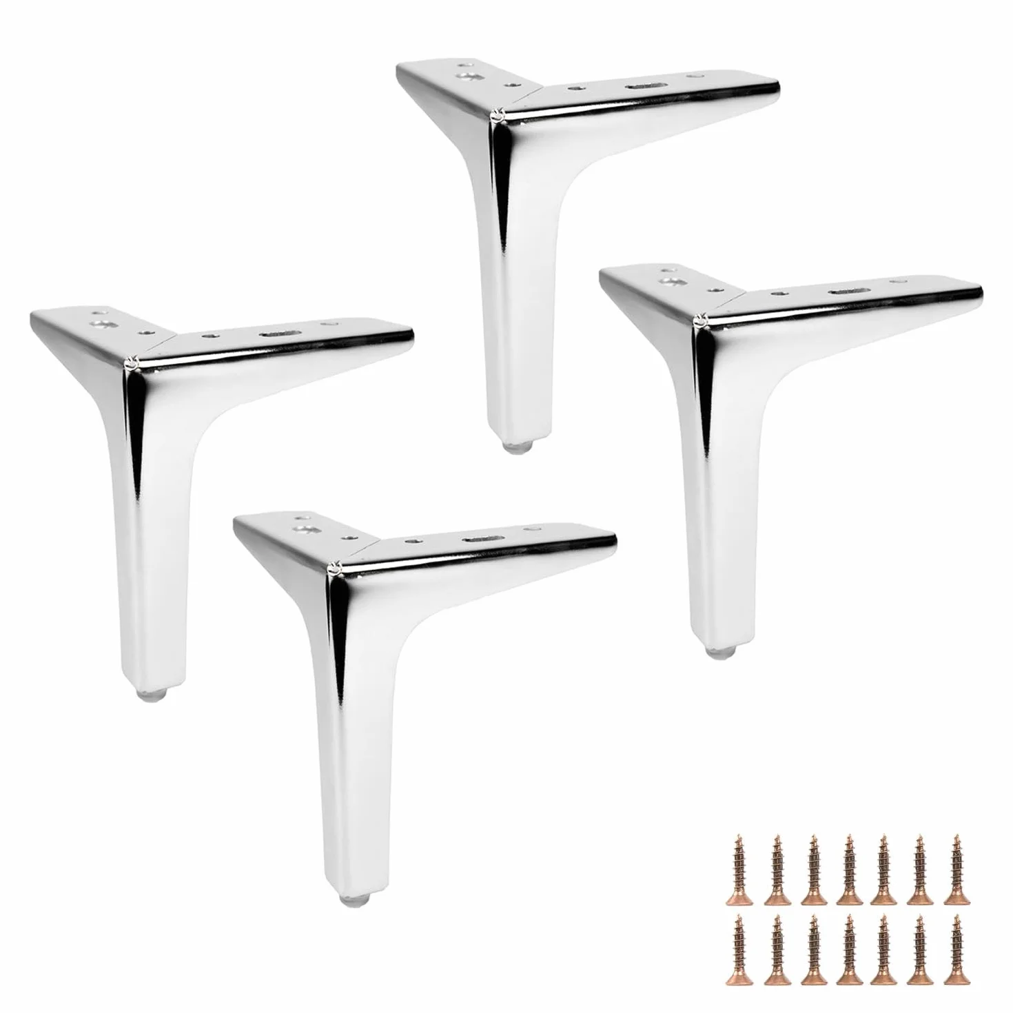 Piedi per Divani Modello SIENA Cromo Lucido Altezza 15 cm SET 4 Piedi +16 Viti Metallici