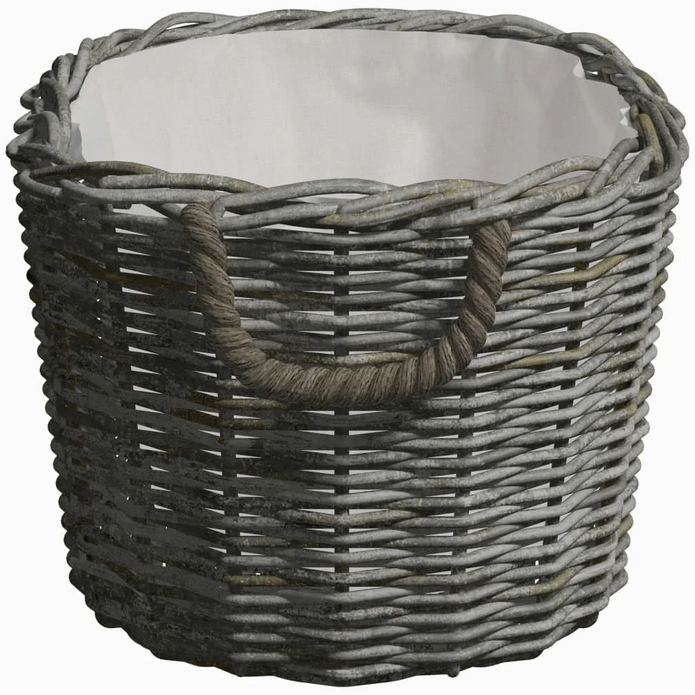 Cesto per legna con manici in vimini, 59 x 42 x 28 cm, grigio, scaffale per legna da ardere, per riporre la legna da ardere, per tenere in ordine accanto al camino, per interni ed esterni