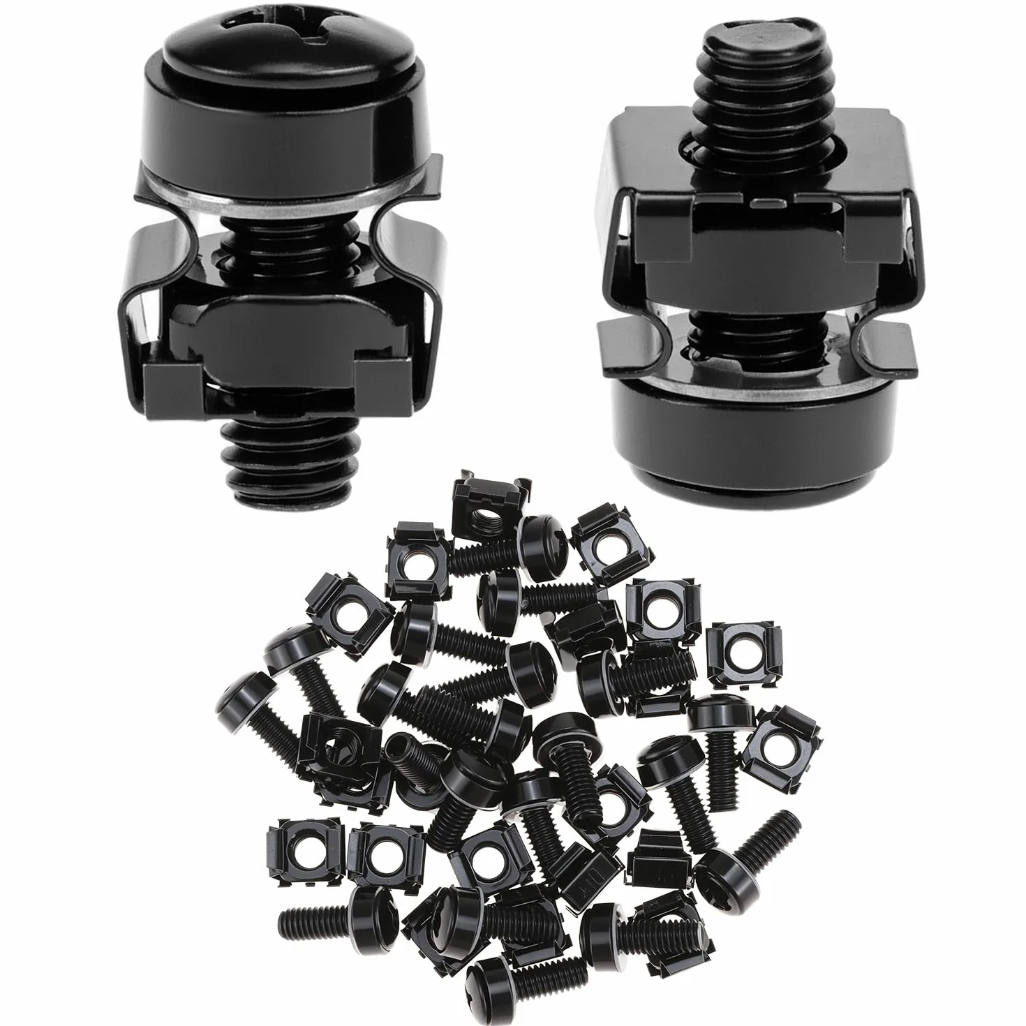 QWORK Set di 20 viti a dado M6 per armadi di rete, compatibile con rack da 19/10 pollici, acciaio nero