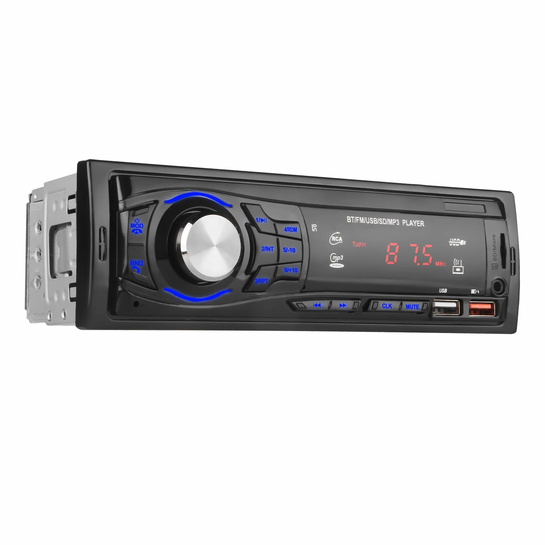 Autoradio Bluetooth 1 DIN - Stereo Auto con 2 Porte USB, Vivavoce Bluetooth, Radio FM, Supporto MP3 via USB/SD/AUX, Telecomando Incluso - Autoradio per auto 12V (nero)