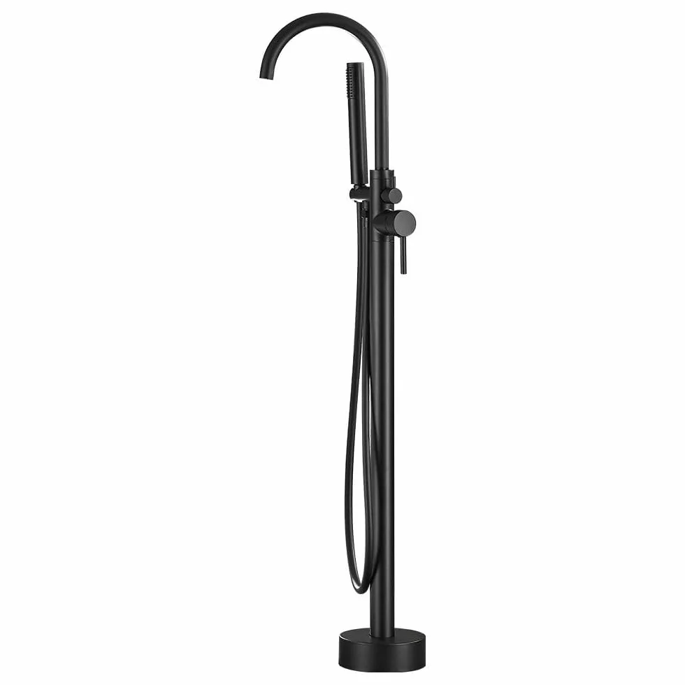VALAZ Rubinetto Vasca Freestanding Nero Opaco | Rubinetto Vasca da Bagno Acqua Fredda e Calda, Risparmio Idrico | Installazione Facile e Veloce | Inox, Collo a Cigno Rotondo, serie Ebro