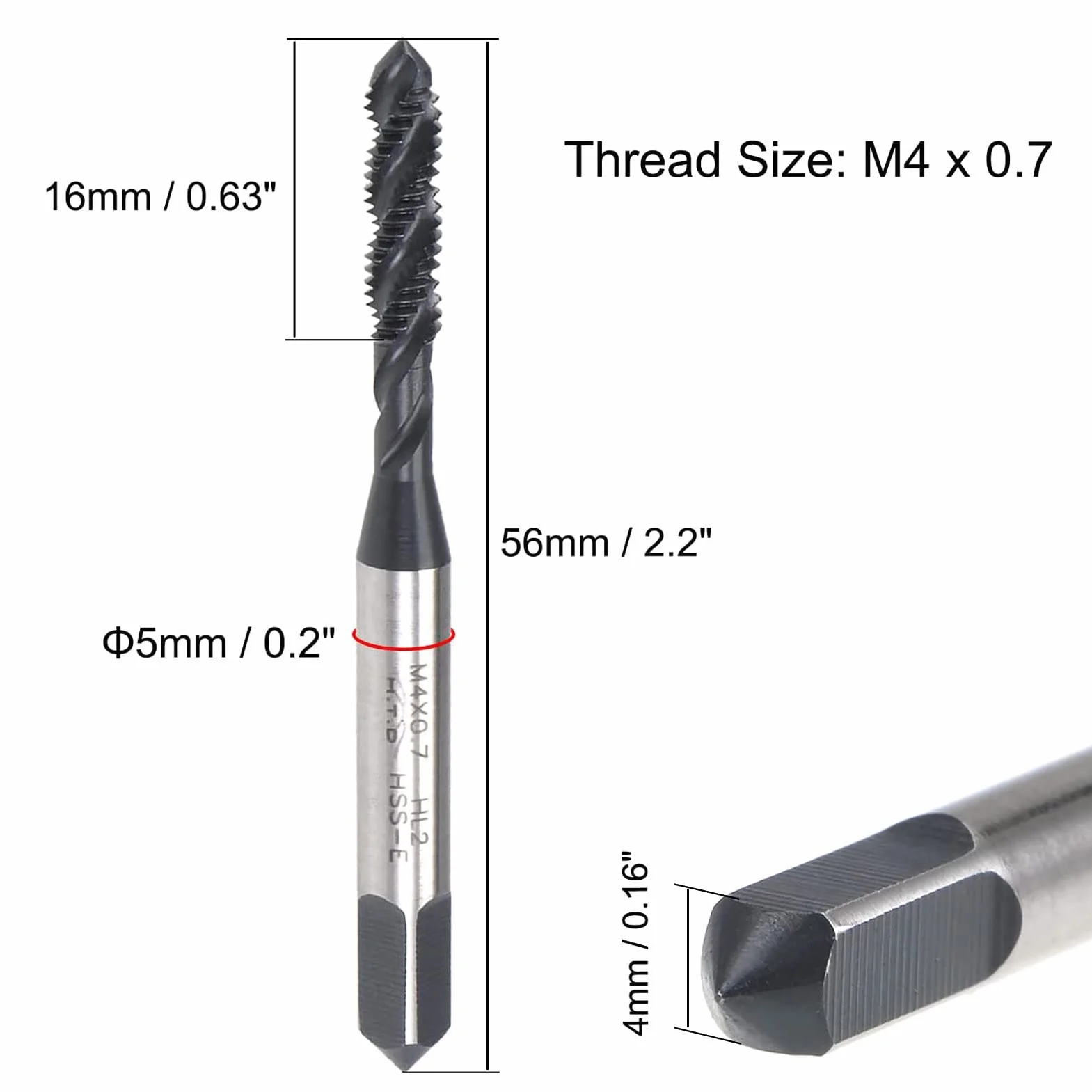 TOP-VIGOR Maschi filettati a spirale M4 x 0,7 mm HSS nitrurazione H2 2 pezzi