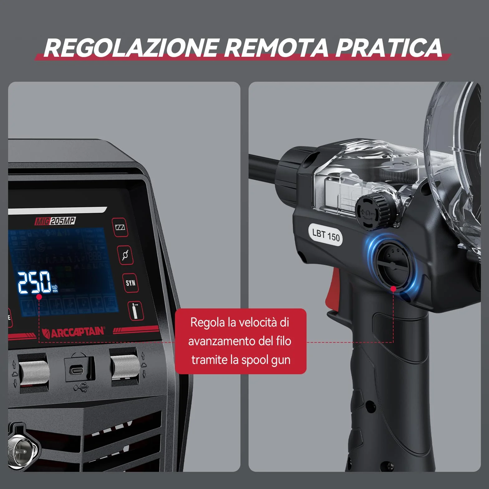 ARCCAPTAIN Spool Gun per saldatura in alluminio attacco europeo 5 poli 3 m per MIG205MP MIG205PRO