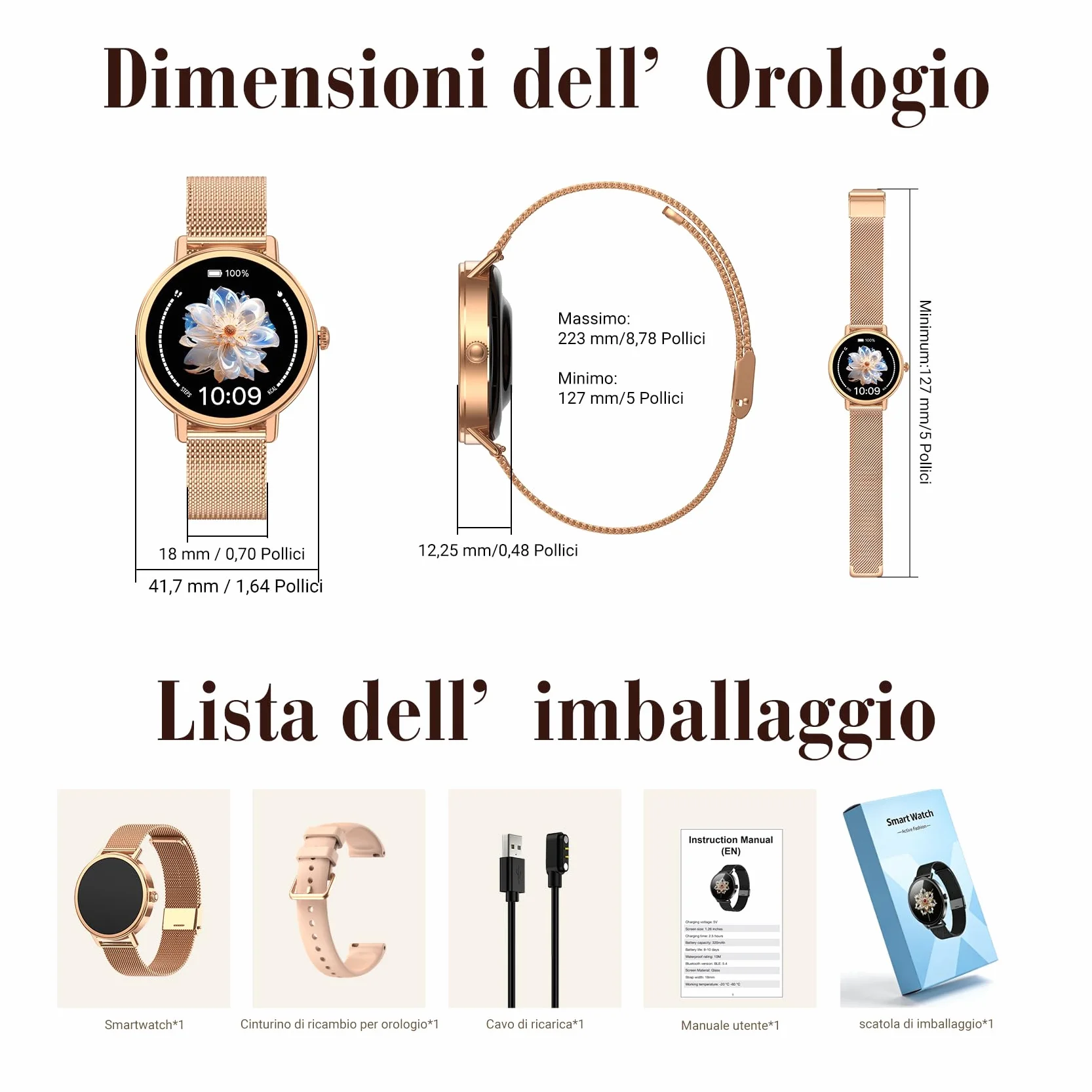 Smartwatch Donna, 1.26"Orologio Intelligente Donna con Chiamate Bluetooth, Smart Watch con 2 Cinturini, Notifiche, Podometro, Design Sottile, Compatibile con Android iOS, Smartwatch Impermeabile IP68