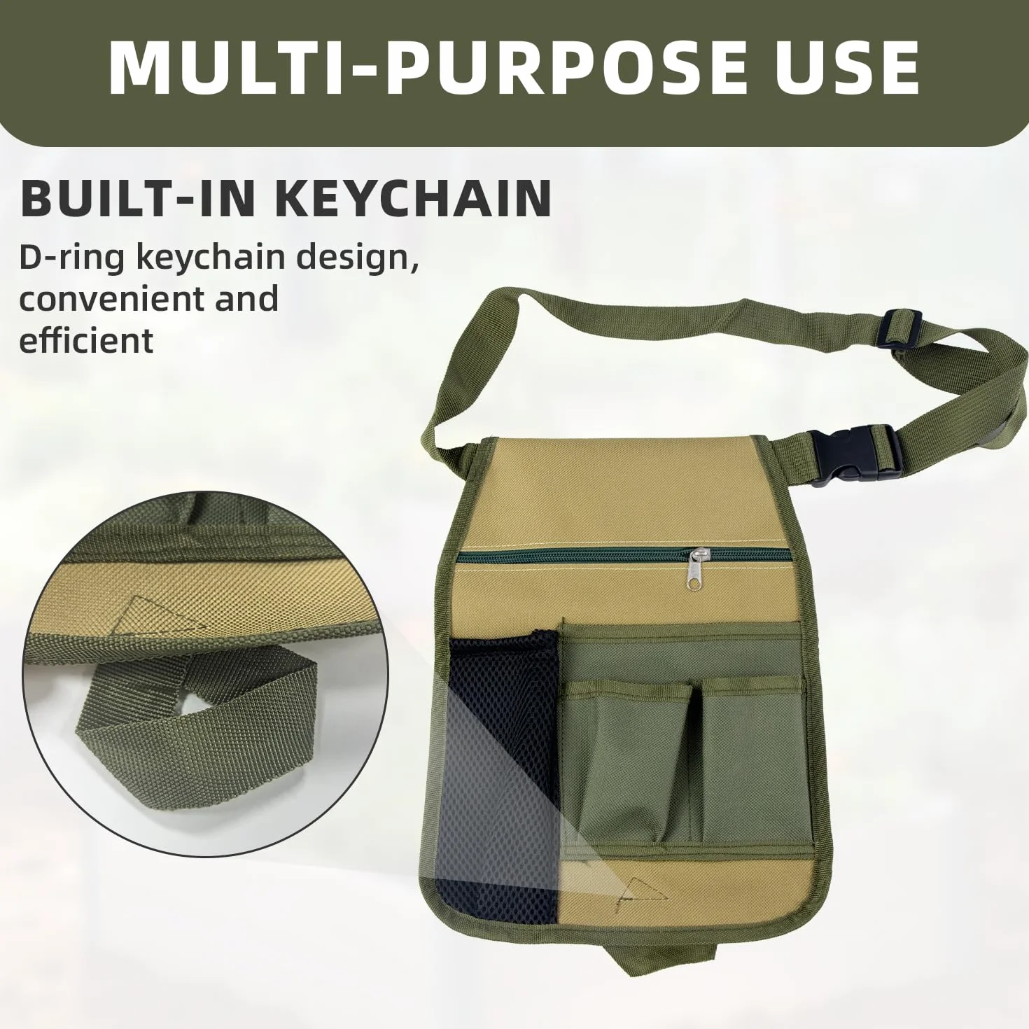 Cintura Porta Attrezzi Compatta con 5 Tasche Rimovibile e Regolabile per Elettricisti Falegnami Operai Edili Verde