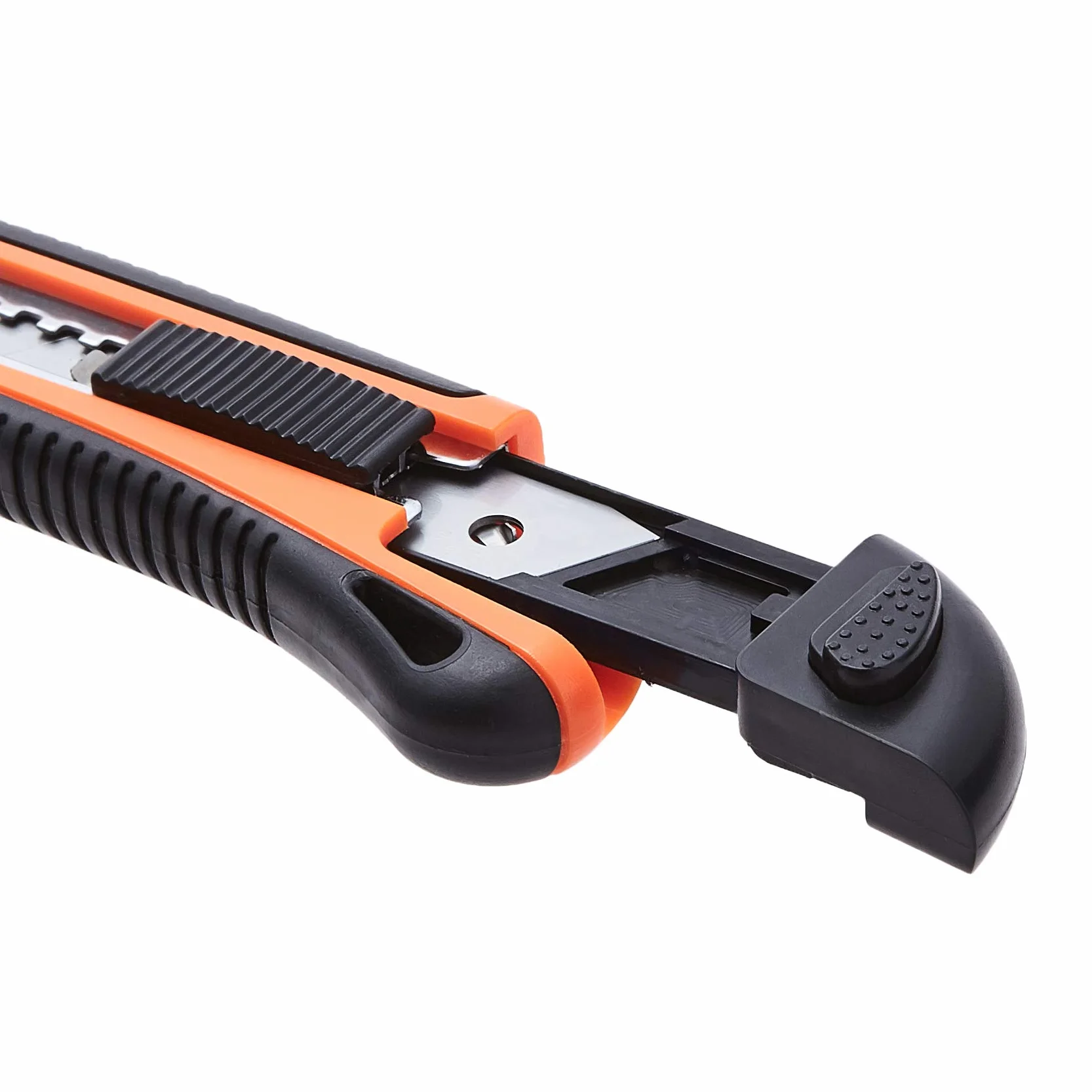 Amazon Basics Taglierino Retrattile con Lama Bloccabile, 10 Lame di Ricambio, Arancione/Nero