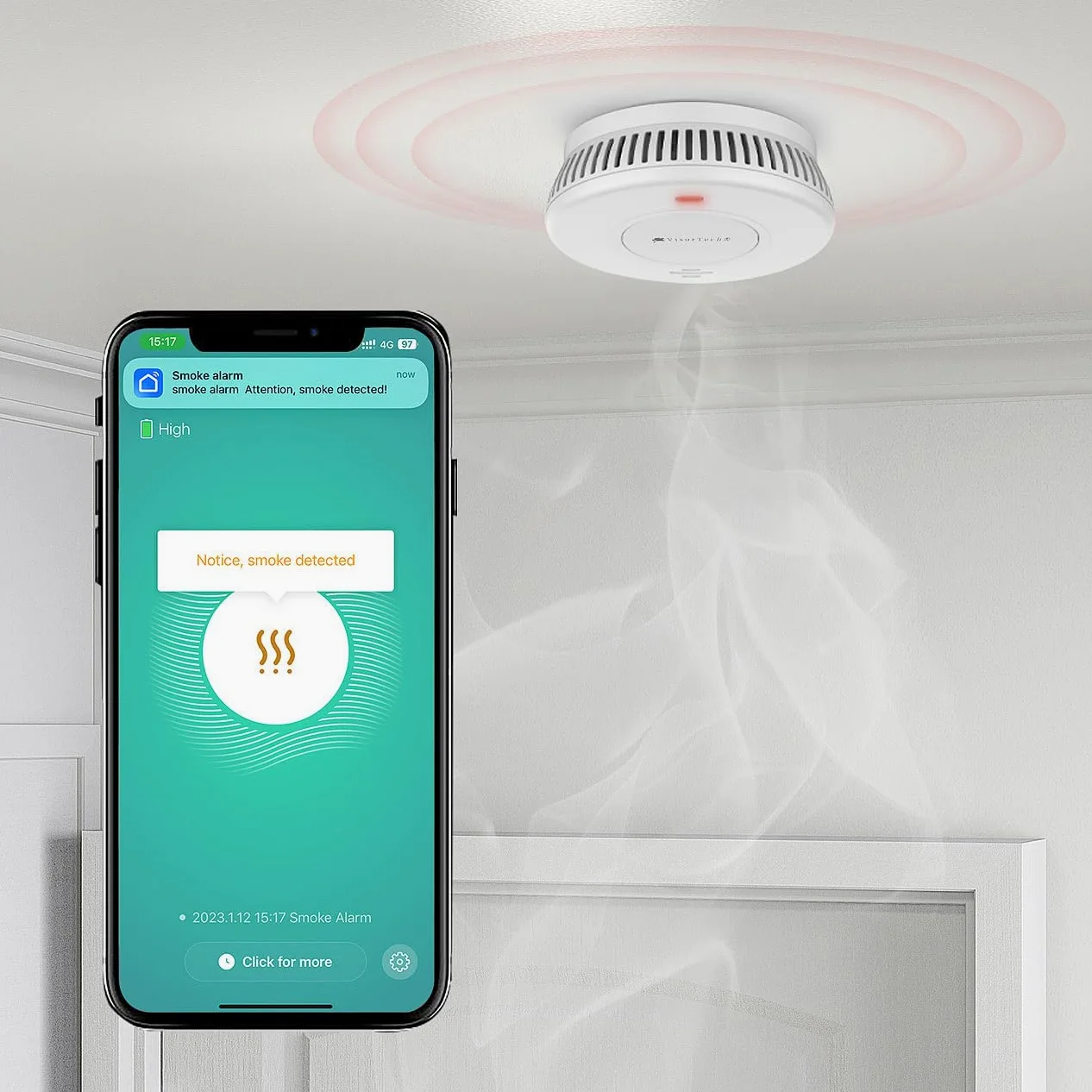 VisorTech sensori di rilevamento fumi: Set da 10 Rilevatore di fumo Wi-Fi, batteria integrata da 10 anni, 85 dB (allarme antincendio, rilevatore fumo wifi)