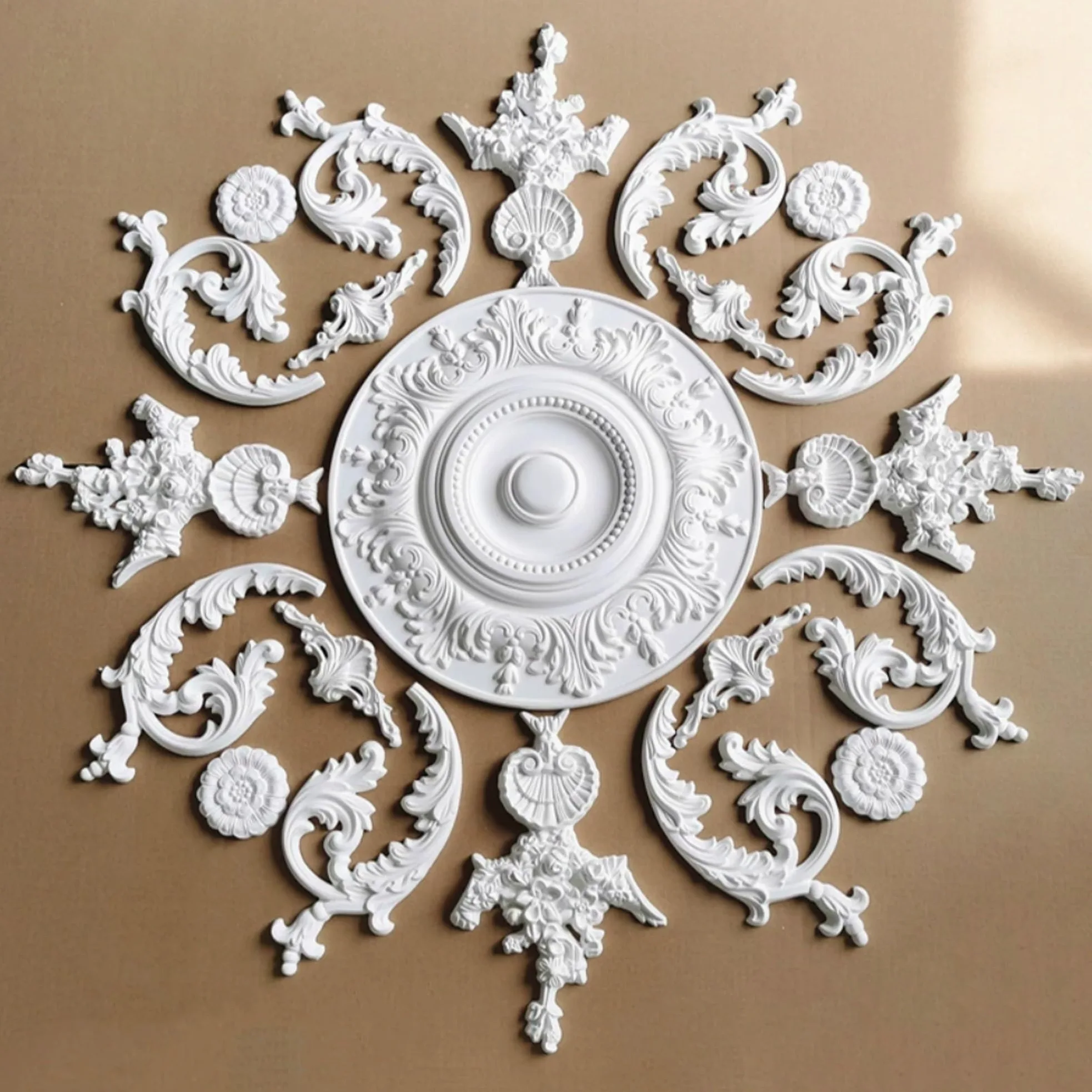 116cm Rosone Lampadario Soffitto Bianco Polistirolo Decorativo | Medaglione del Ventilatore Rotonda Moderno per Pareti Portalampada