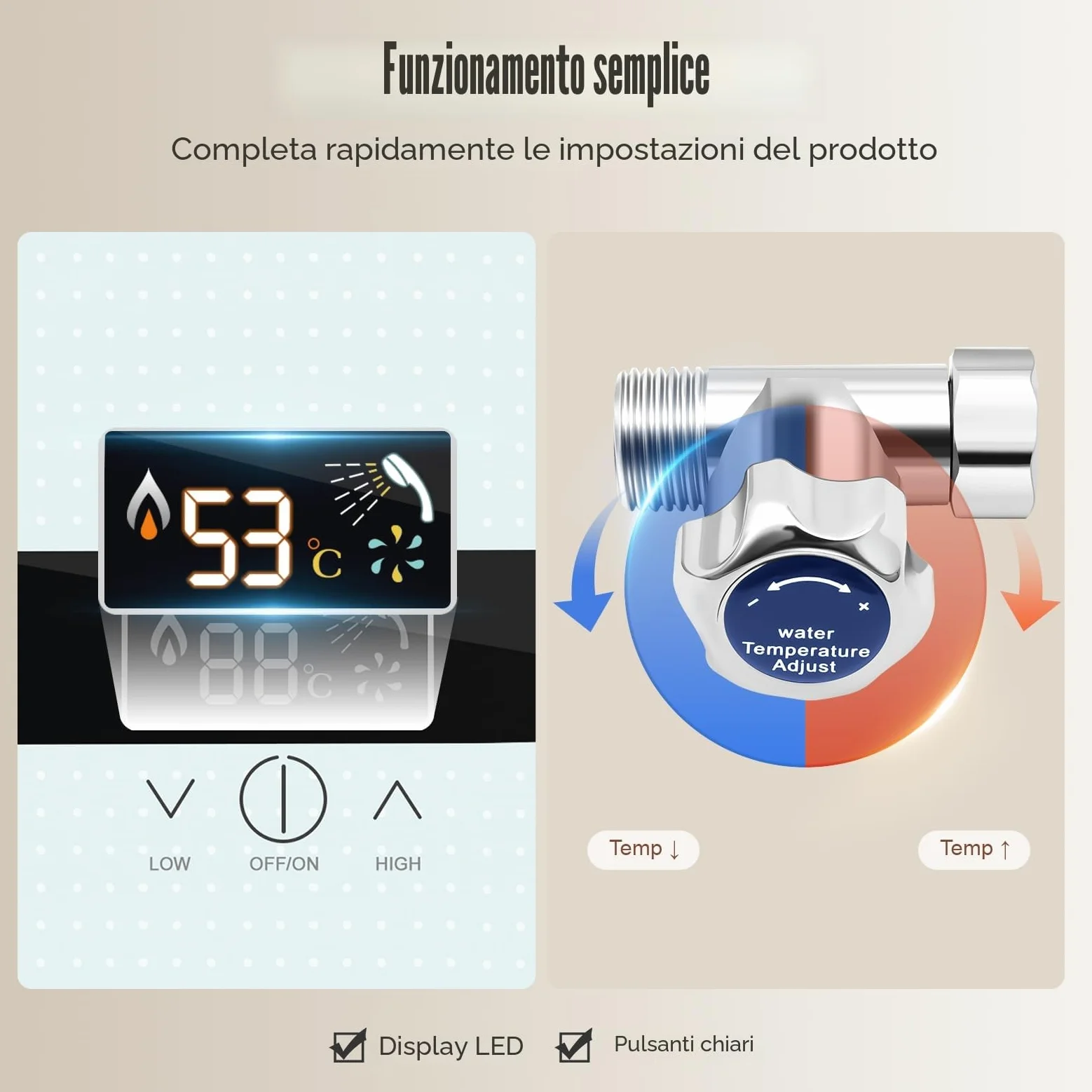 Scaldacqua istantanea doccia, scaldacqua elettrico istantaneo, 6500 W Tankless acqua calda istantanea bagno doccia, bagno scaldabagno elettrico 0-55 ℃, 29 × 19 × 6,5 cm