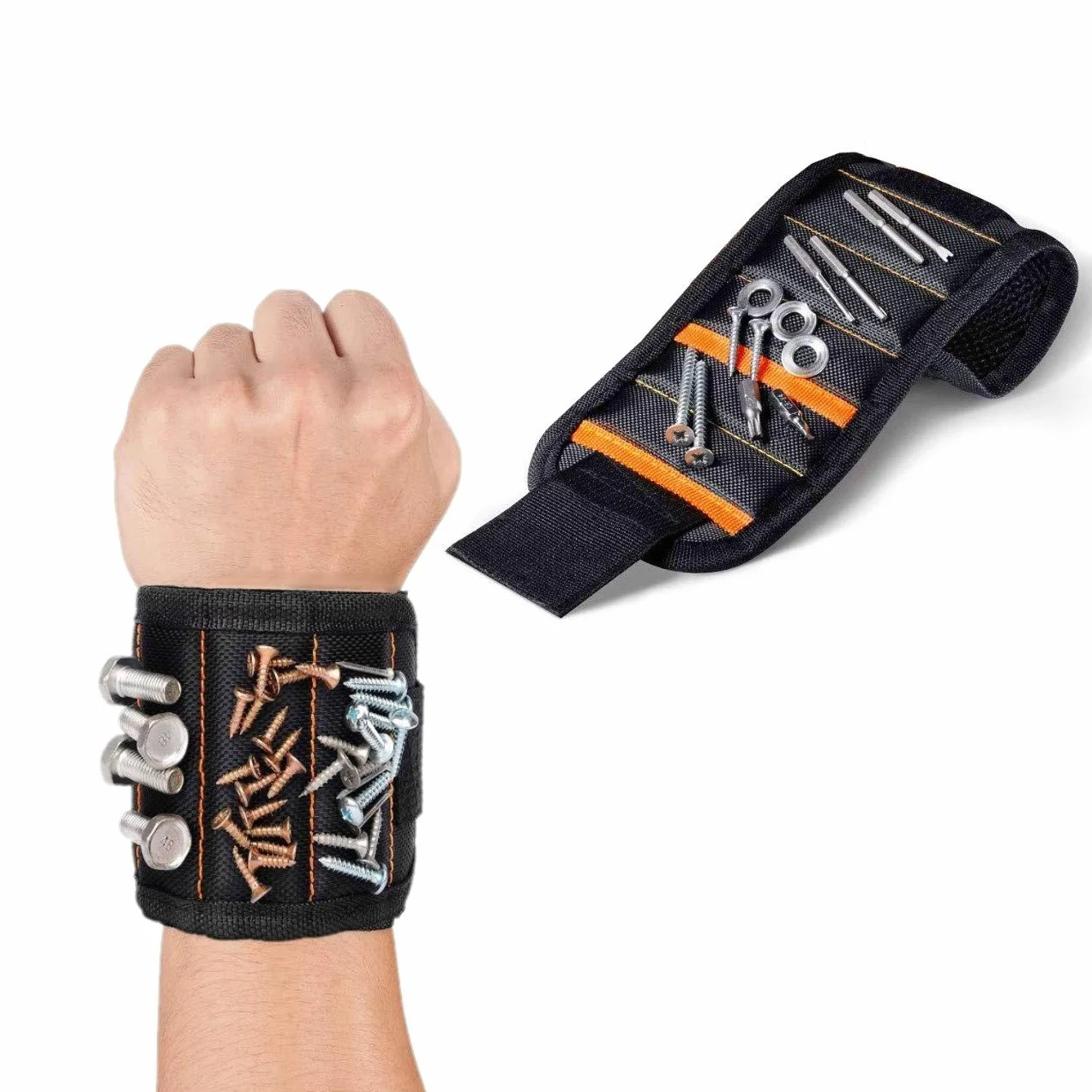 JZK Braccialetto bracciale magnetico lavoro con 15 magneti porta viti chiodi bulloni punte di trapano, polsiera magnetica per attrezzi, regalo per papà marito falegname idraulico