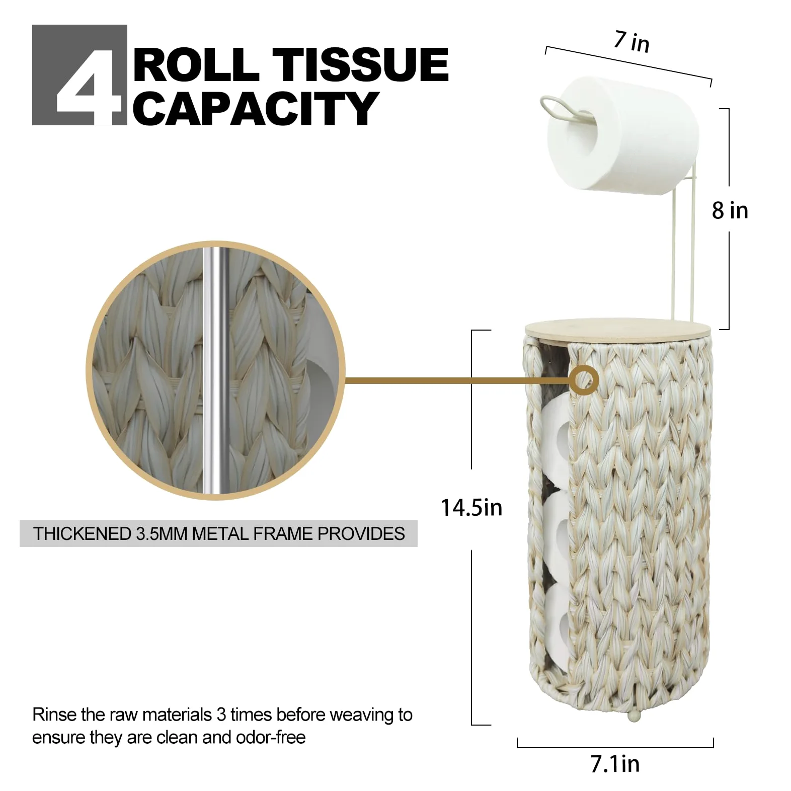 Portarotolo per carta igienica con coperchio in legno, colore: bianco
