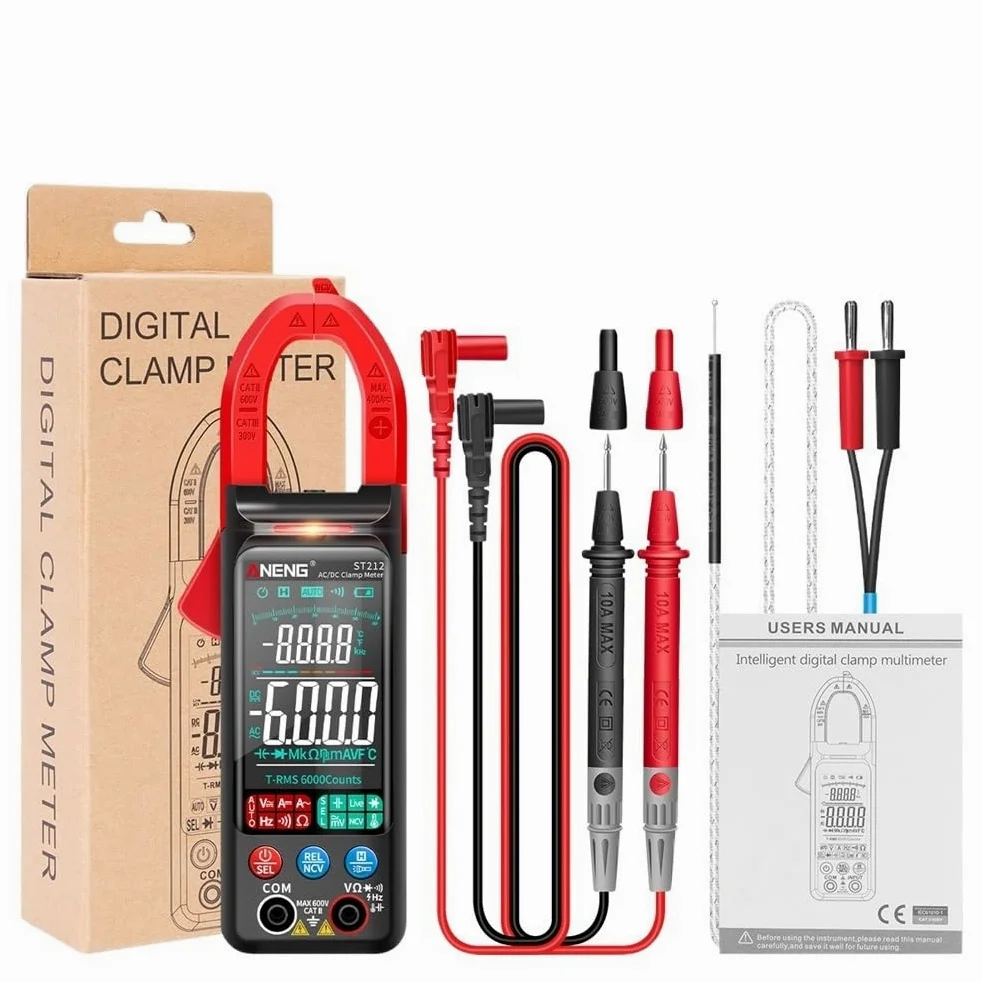 ST212 6000Counts 400A Pinza amperometrica digitale True RMS AC DC | Misura corrente AC DC e valori elettrici senza scollegare i circuiti per manutenzione e diagnosi(ST212 Red PRO)