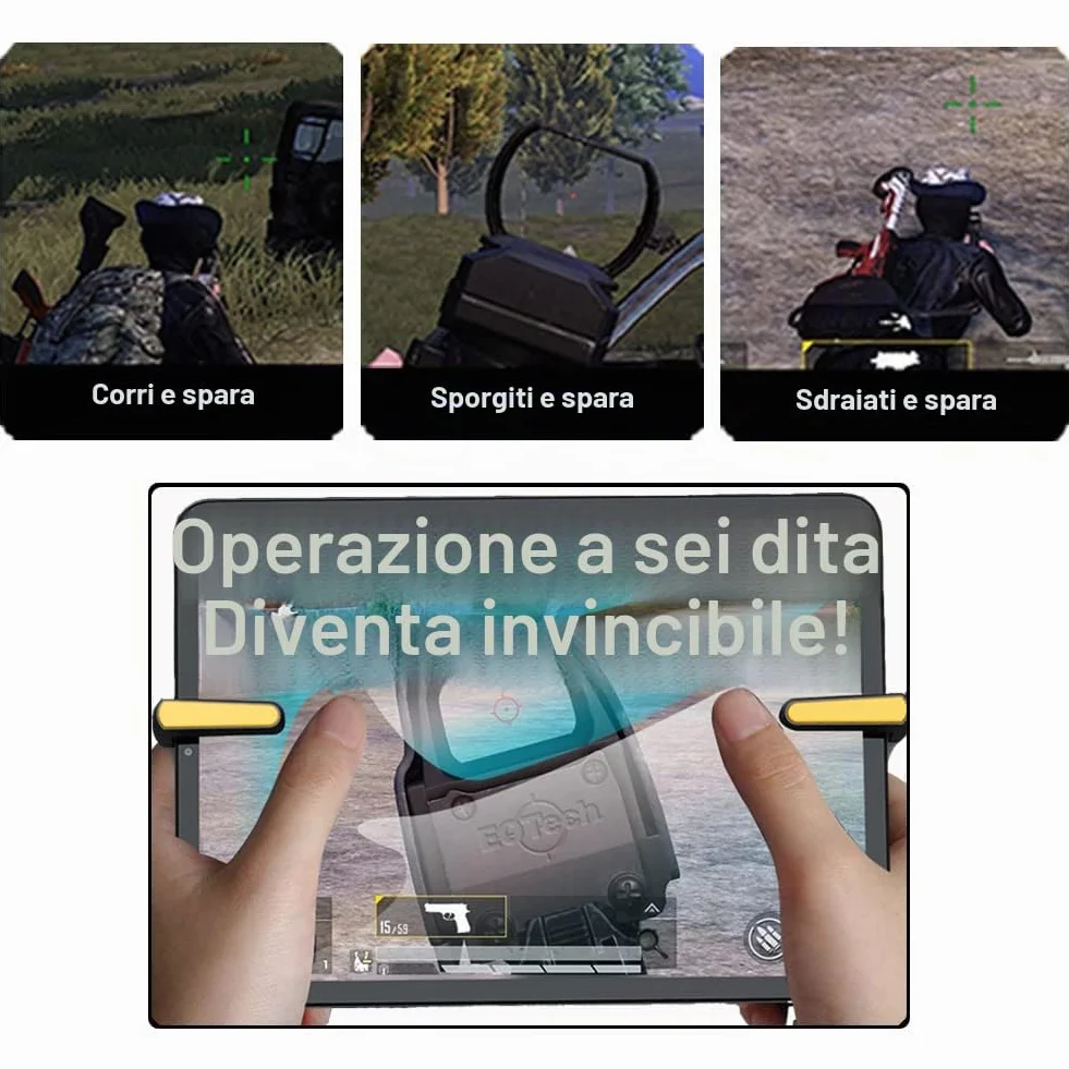 Rapid Fire Tablet Trigger per iPad e Android Controller Joystick Gamepad Giochi 6 Dita Tiro Veloce 5 Livelli Compatibile con PUBG cod