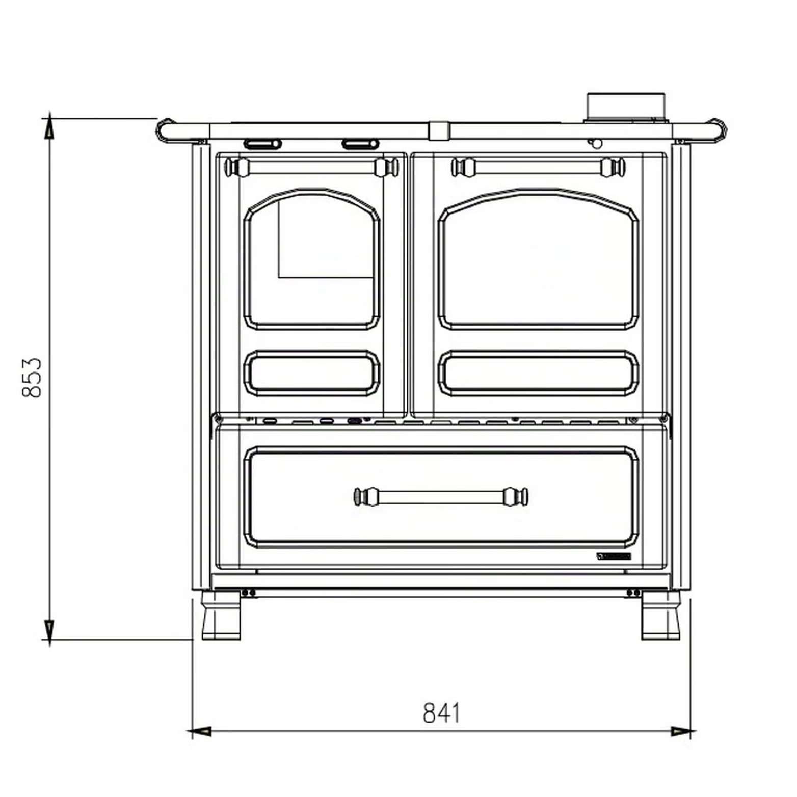 Nordica FAMILY 4,5 dritto Rivestimento esterno in acciaio porcellanato. Porta fuoco panoramica con doppio vetro. Forno smaltato da 41 litri con porta a doppi vetri. Telaio in ghisa vetrificata.