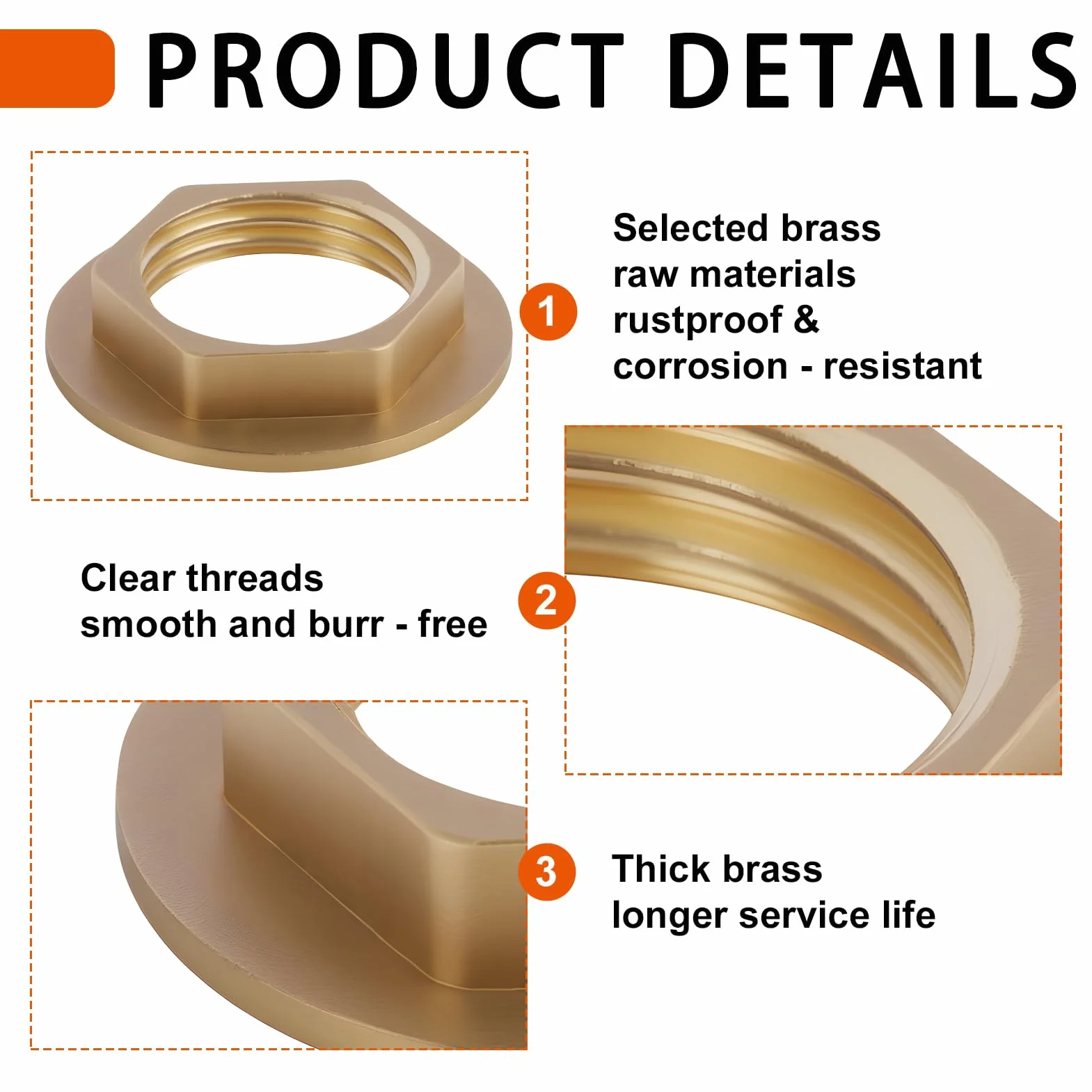 Set di 6 dadi di sicurezza esagonali a flangia in ottone G1/2" per rubinetto