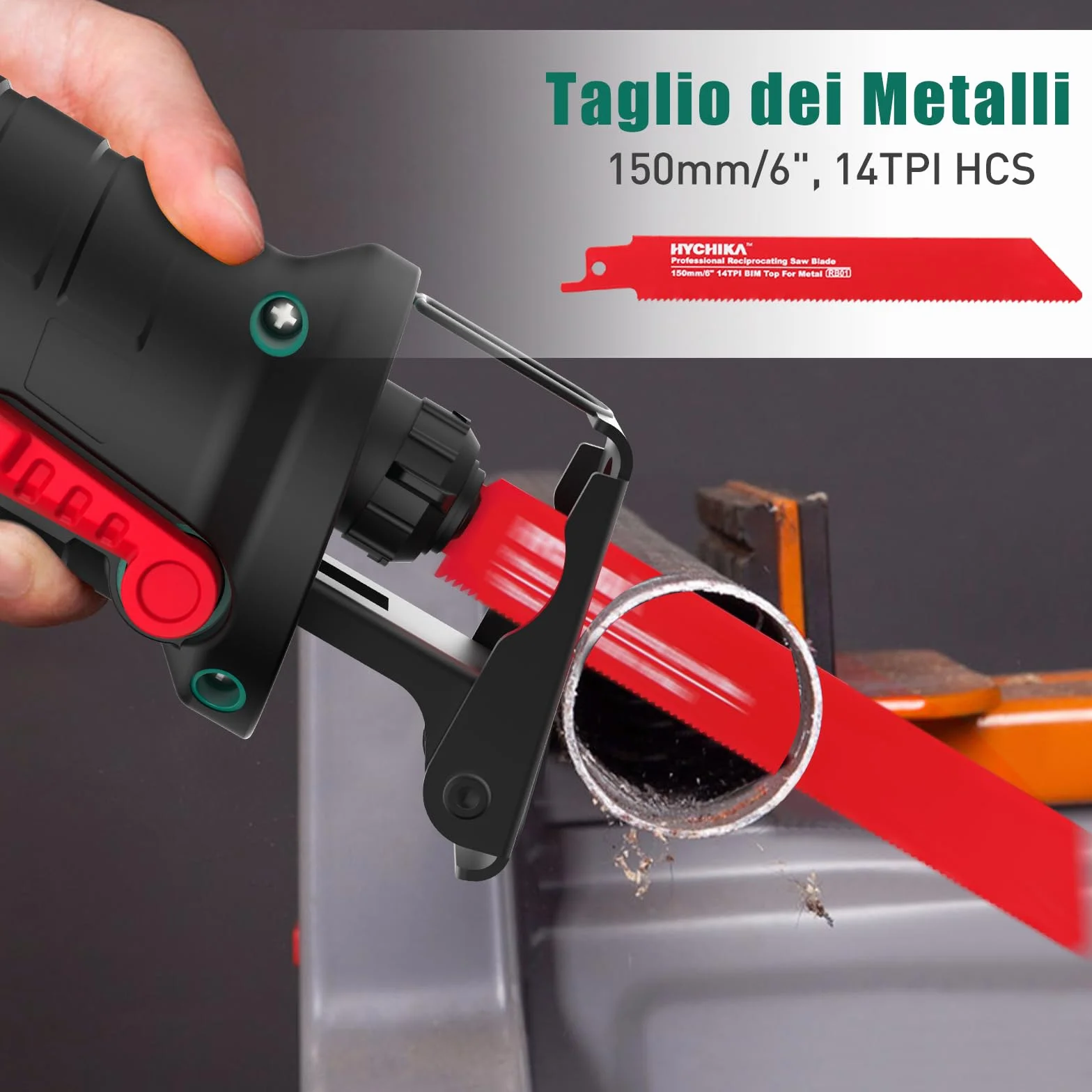 HYCHIKA Sega a Gattuccio, Seghetto A Batteria 18V, 2 batterie 2,0Ah, Velocità Variabile 0-2800 SPM, 2 Lame, Caricabatterie rapido, Luce LED, Adatto per Tagliare Legno e Metallo