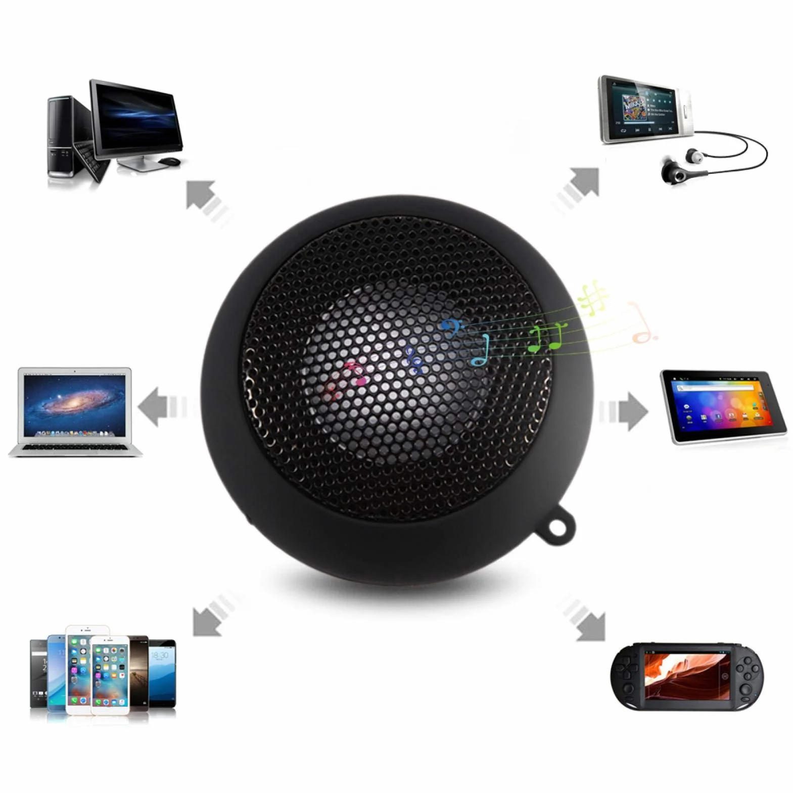 Goshyda Mini Altoparlante, Altoparlante Retrattile Portatile Leggero da Viaggio USB da 3,5 mm a Bassa Potenza con Batteria, per MP3, MP4, MP5, telefoni cellulari, Computer(Nero)