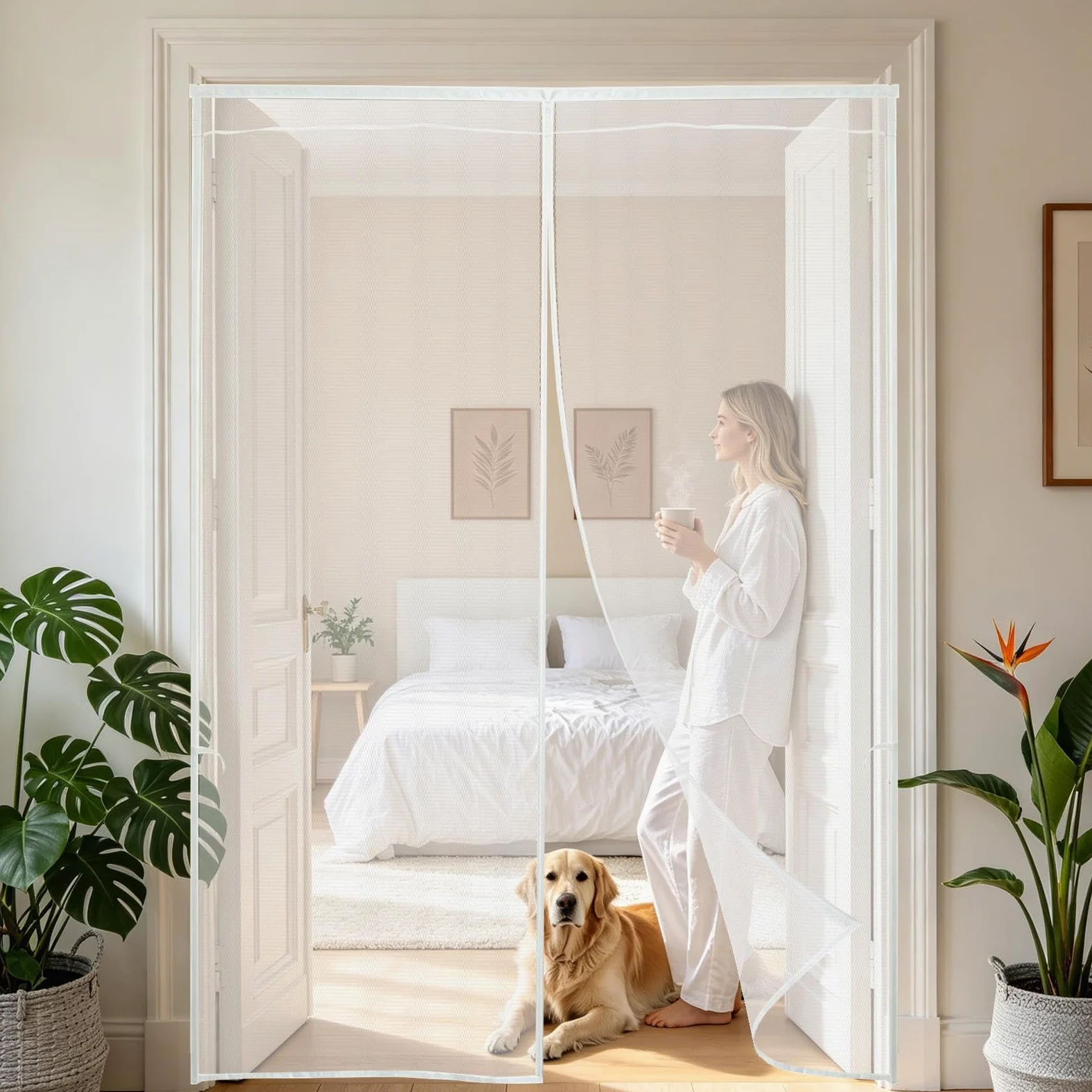 Zanzariera Magnetica a Rete Rete Magnetica A Chiusura Automatica | Zanzariera A Rete Per Portafinestra Scorrevole Per Interno ed Esterno, Casa, Appartamento, Balcone, Portico, Cancello,