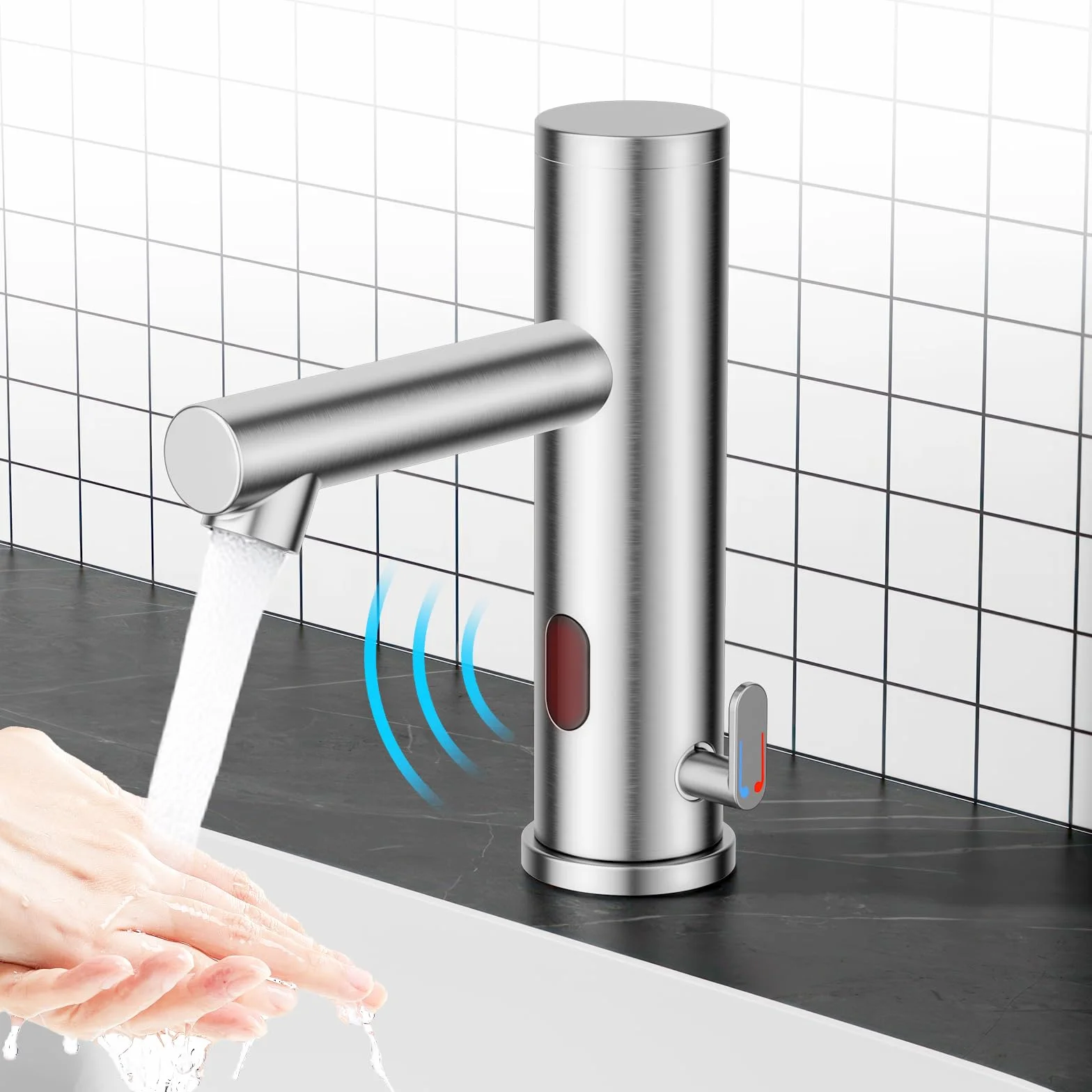 Achelous Rubinetto lavabo automatico Touchless in acciaio inossidabile con sensore a infrarossi e controllo temperatura