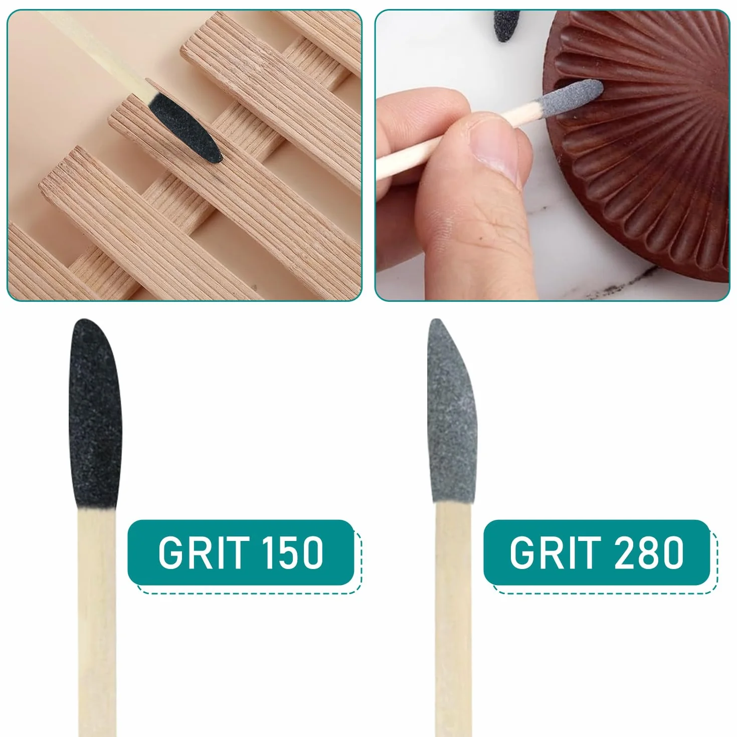 Bastoncini Abrasivi 2 in 1 Set, Granulometria 150 Nero e 280 Grigio, Betulla, per Modellismo Gundam Legno Nail Design