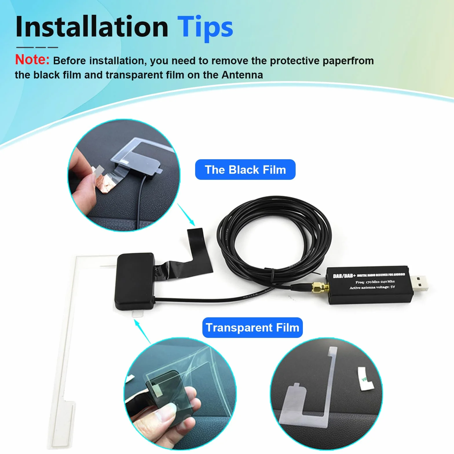 Podofo Adattatore DAB DAB+ Ricevitore Radio Digitale, Sintonizzatore Radio DAB+ con Antenna, Interfaccia Antenna SMA e USB 2.0, Modulo DAB Universale per Autoradio Android - Supporta APP ​​​​DAB