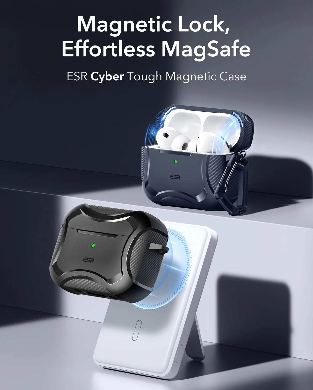ESR Custodia per AirPods Pro 3 (2025), Compatibile con Airpods Pro 3 (cavo USB-C), Coperchio magnetico, Compatibile con MagSafe, Resistente protezione antiurto, Serie Cyber, Nero