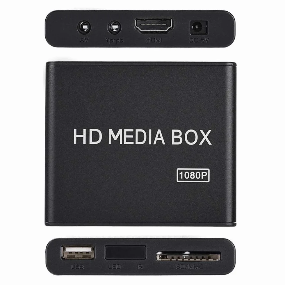Mugast Mini Media Player Box, Lettore Multimediale Video Full HD 1080P con Telecomando, Supporto USB Mobile Hard Disk MMC RMVB MP3 AVI MKV(EU Plug)