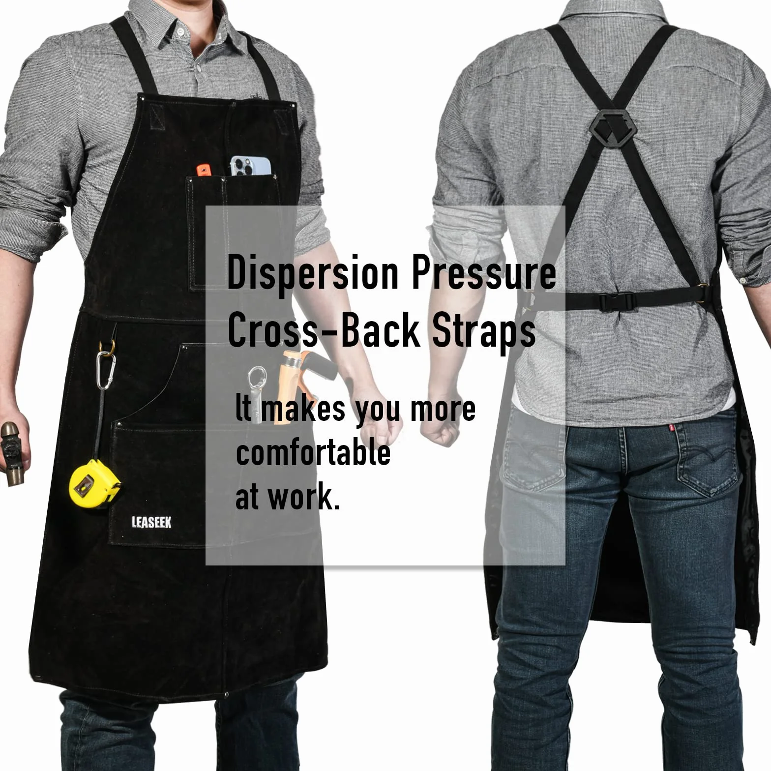 Leaseek Grembiule Saldatore Professionale in Pelle,Grembiule da Lavoro di Cuoio Molto Resistente per Fabbro o Falegname,resistente al calore e ignifugo, con 6 tasche